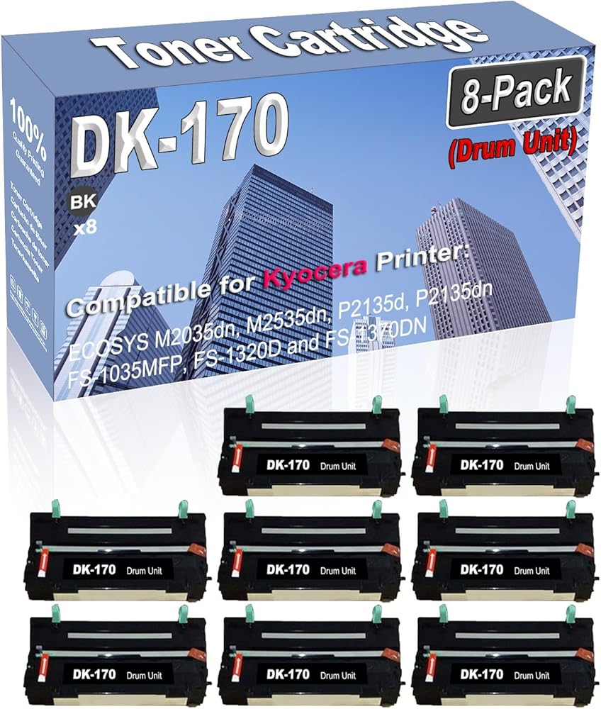 Credibility Store 8-Pack (Black) Compatible High Capacity DK-170 DK170 302LZ93061 Drum Unit Used for Kyocera ECOSYS M2035dn M2535dn P2135d P2135dn FS-1035MFP FS-1320D and FS-1370DN Printer