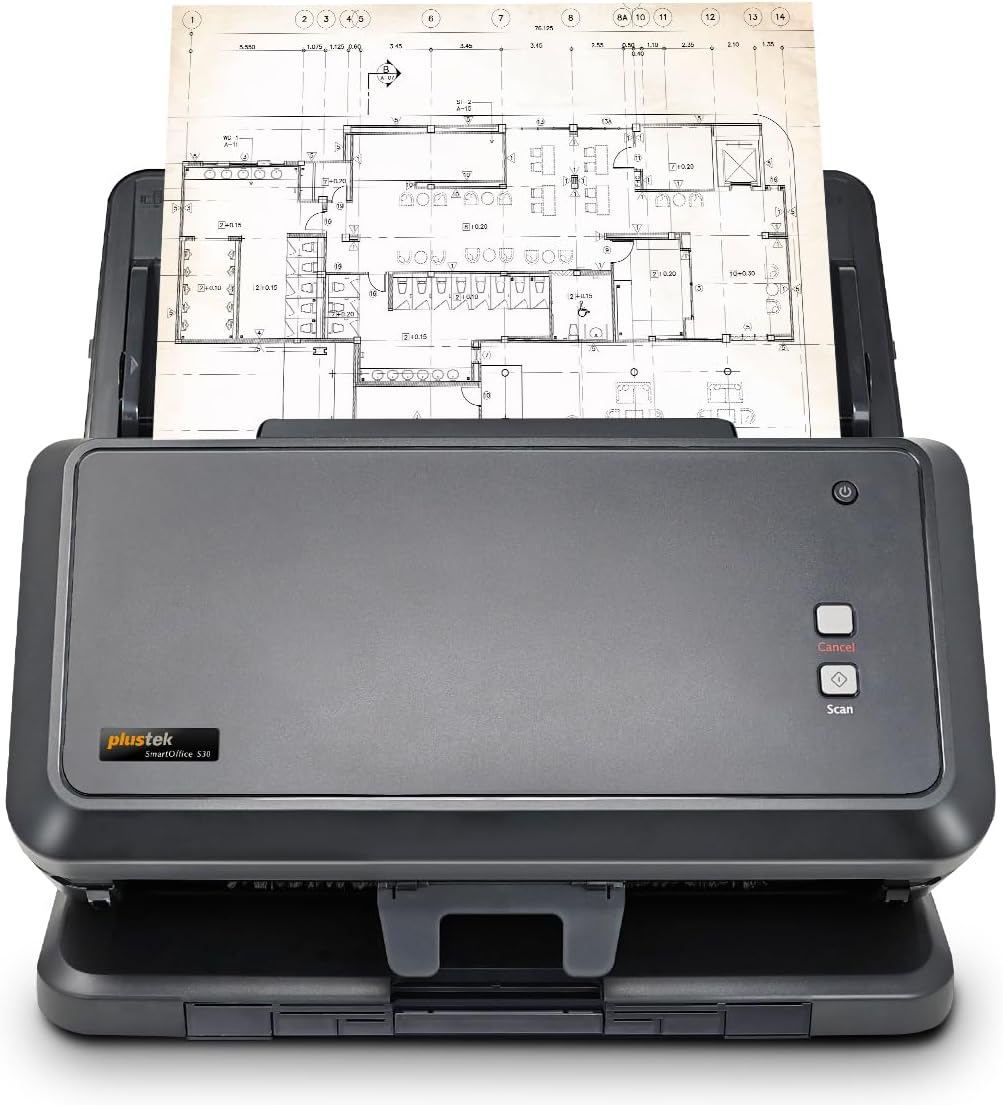 Plustek Wide-Format Color Duplex Document Scanner S30, for Large-Format Document Scan, Scans Wide Up to 12