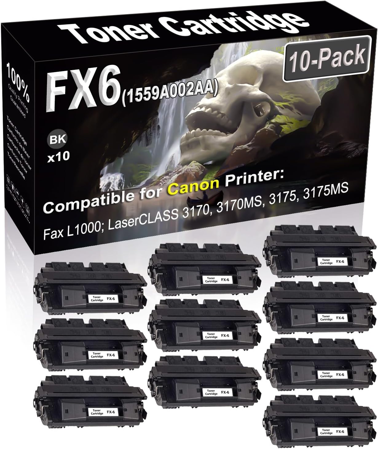 10-Pack (Black) Compatible Fax L1000 LaserCLASS 3170 3170MS 3175 3175MS Laser Printer Cartridge (High Capacity) Replacement for Canon FX6 FX-6 1559A002AA Printer Cartridge