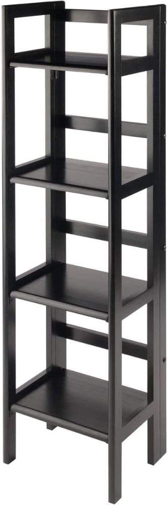 Oakestry Terry Black Wooden Shelf Foldable Furniture Storage Rack Vertical Bookcase Home Decor Organizer Office Display Stand Compact Utility Shelving Multipurpose Room Essential