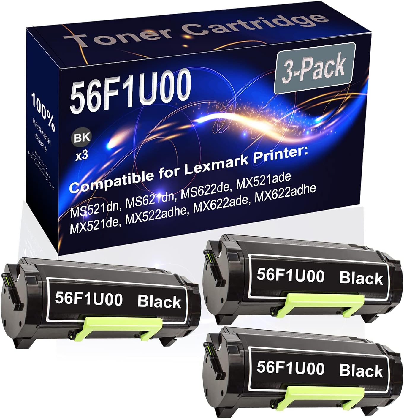 Kolasels 3-Pack (Black) Compatible High Yield 56F1U00 Printer Cartridge use for MS521dn MS621dn MS622de MX521ade Printer