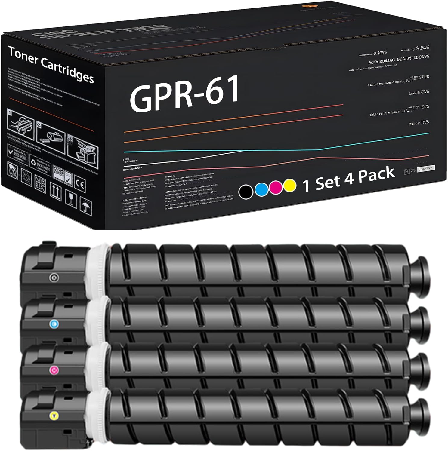 UVUMB Compatible with Canon GPR-61 Toner Cartridges Work for Canon imageRUNNER Advance DX C5840i C5850i C5860i Printers (4-Pack BK/C/M/Y)