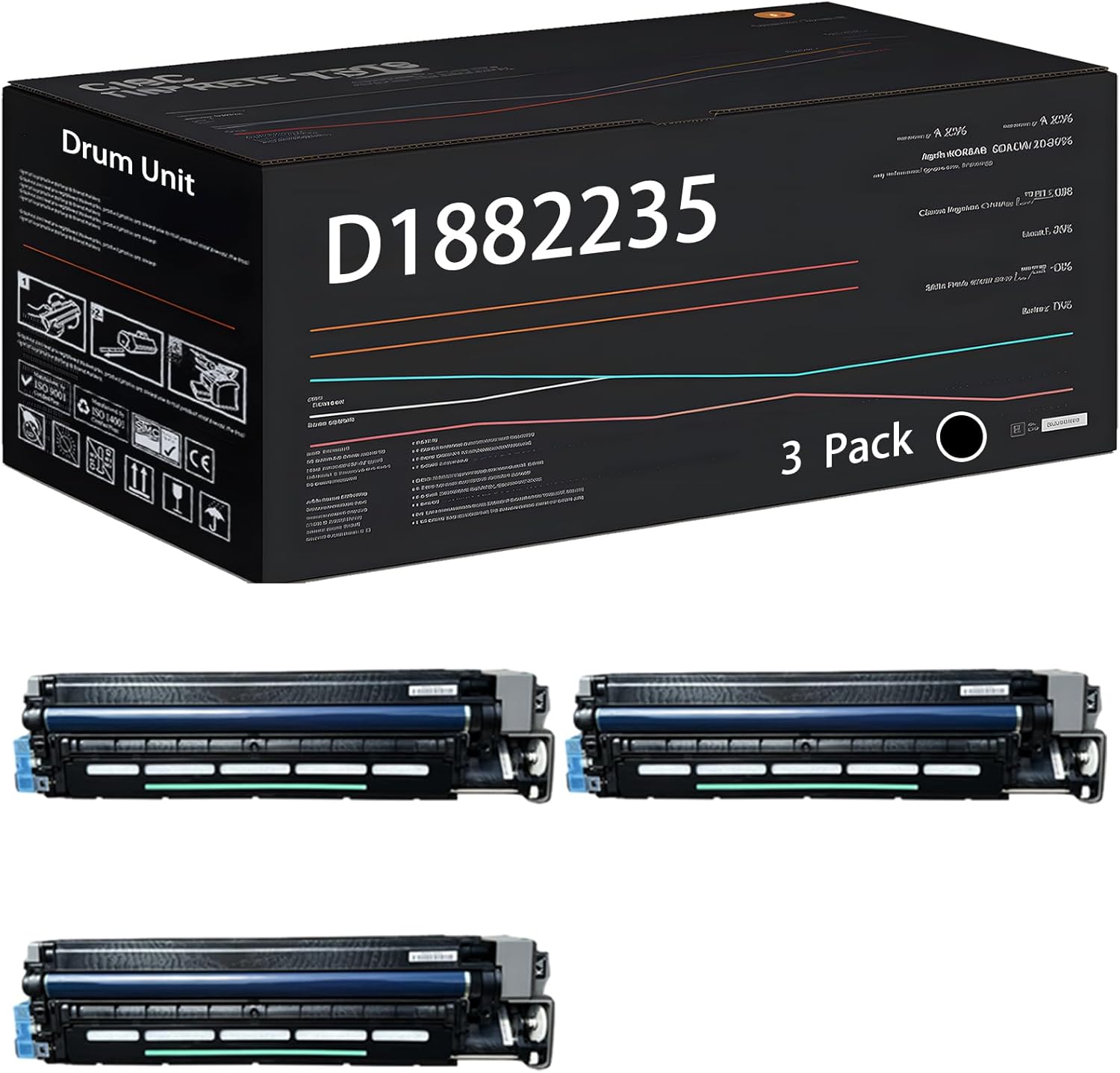 UVUMB Compatible with Ricoh D1882235 Drum Unit Work for Ricoh MP C2503 C2003 Printers, with Chip, High Yield 60000 Pages, High-Definition Printing (3 Pack Black)