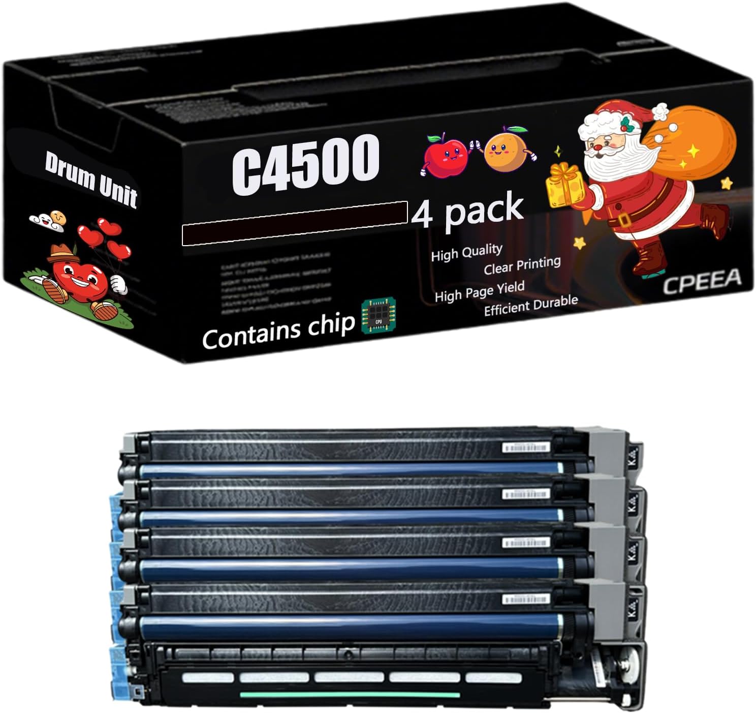 Compatible for Ricoh C4500 Drum Unit Work for Ricoh IM C4500 IM C5500 IM C6000 Printers, with Chip, High Yield 80000 Pages, Clear Printing (4 Pack Black)