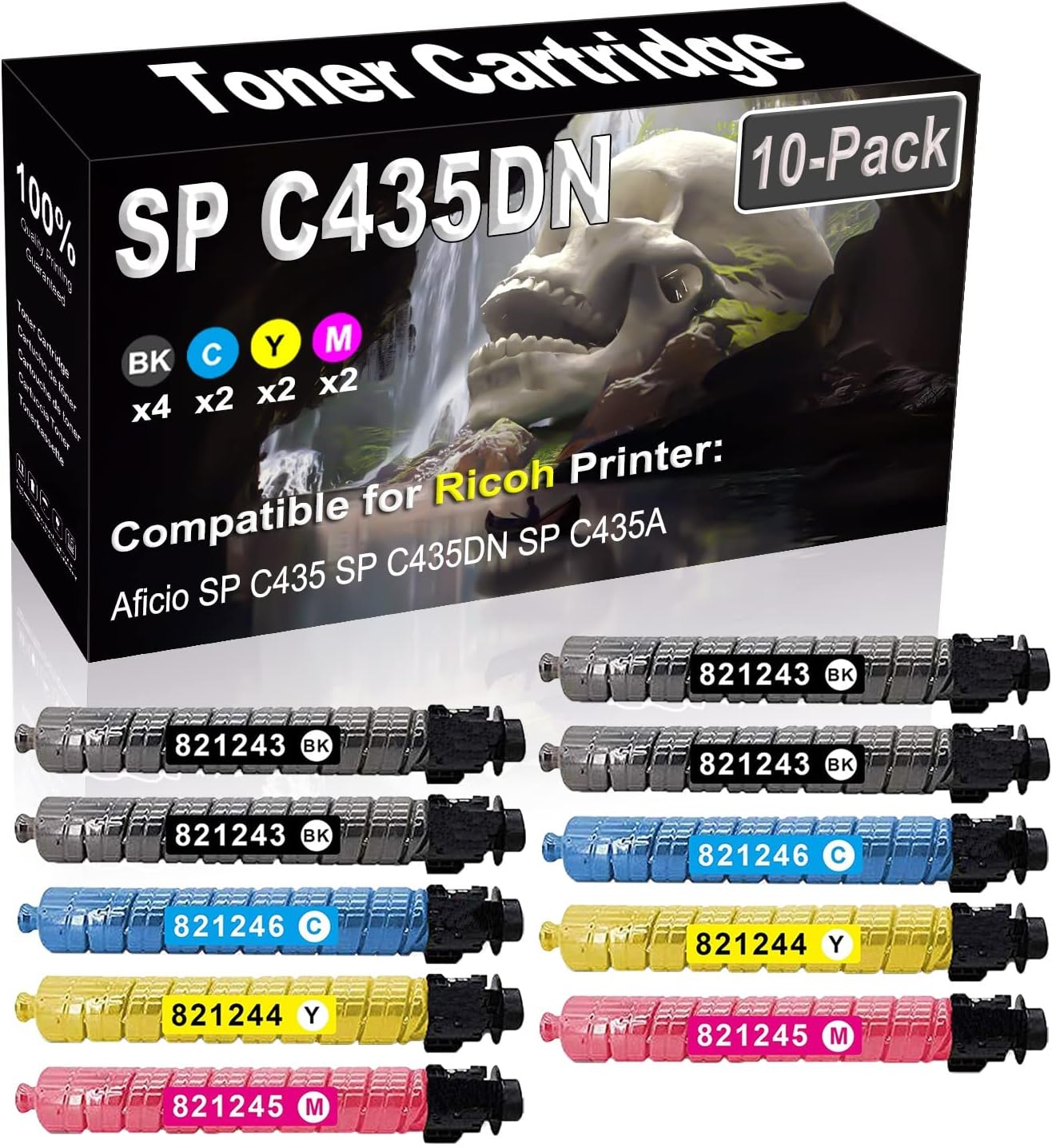 10-Pack (4BK+2C+2Y+2M) Compatible High Yield SP C435DN | 821243 821246 821244 821245 Laser Printer Toner Cartridge Used for Ricoh Aficio SP C435 C435DN C435A Printer