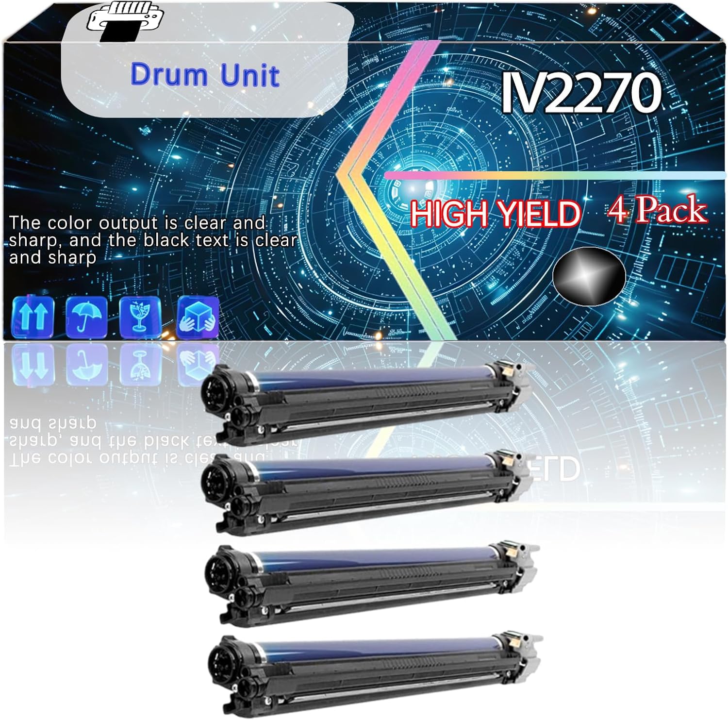 Compatible for Xerox IV2270 Replacement Drum Unit Used with IV C2270/C3370/C4470/C5570 V C2275/C3373/C3375/C4475 Printers, High Production Multiple Options (4 Pack Black)