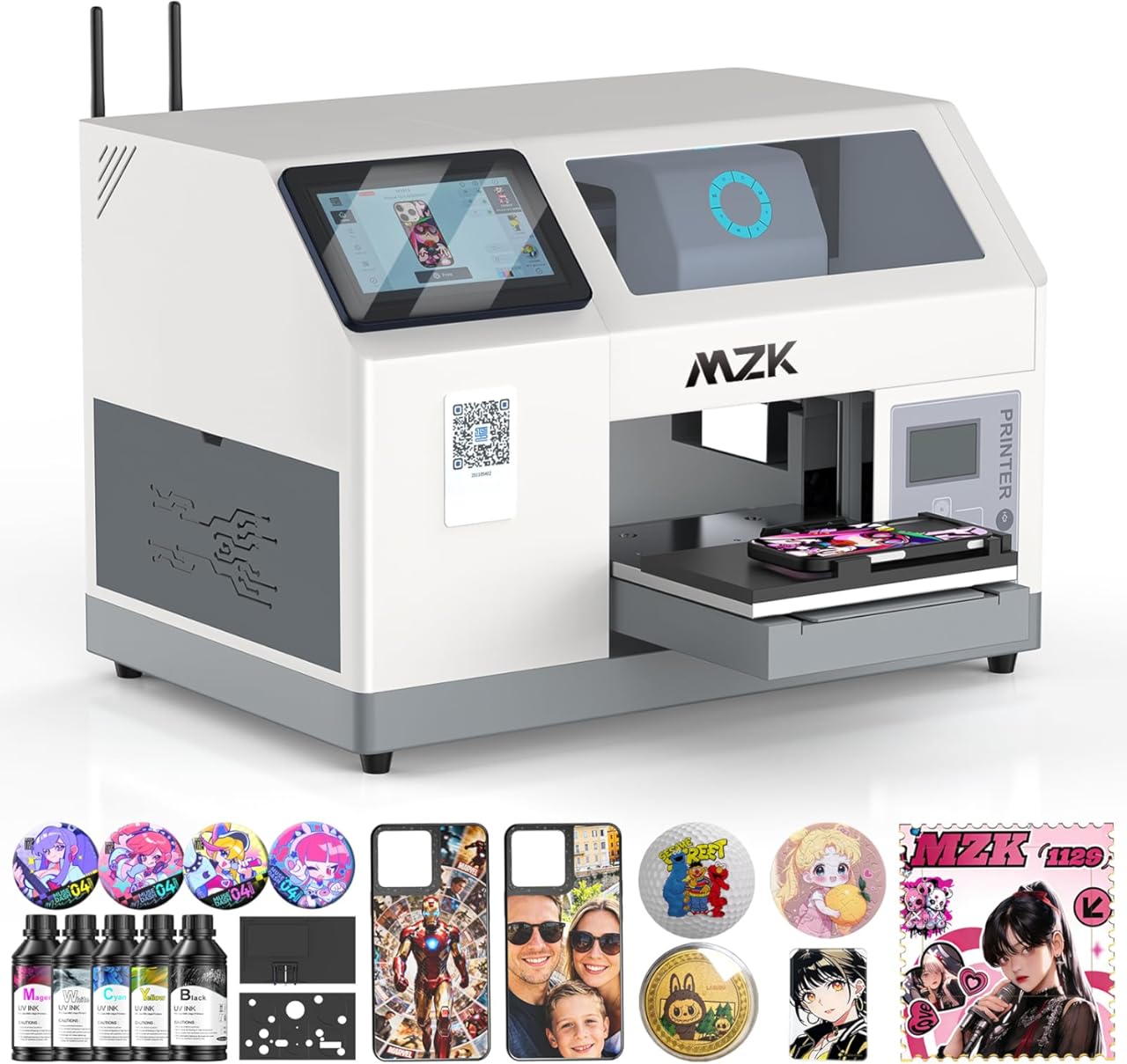 MZK Self-Service XP600 UV Printer DIY Kit, Mini PC WiFi Smart QR Code Scanning for Easy Use, Print Directly on Phone Case, Coin, Golf Ball, Fridge Magnet, for Exhibitions, Tourism Area,School etc