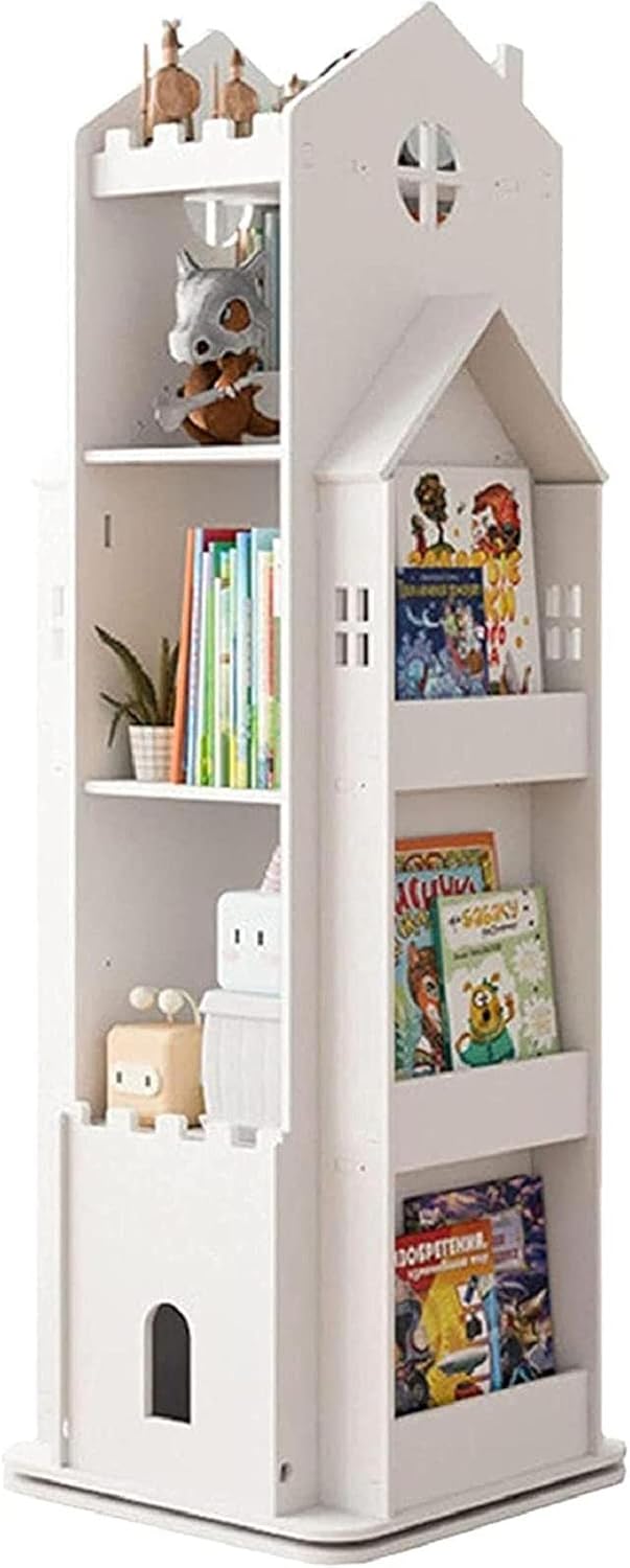 QQXX RR&LL 360° rotatable Bookshelf,Children's Floor-Standing Display Shelf with Storage Racks on Both Sides Suitable for Family Study Dormitory Bedroom bookcases(3 Tier, White)