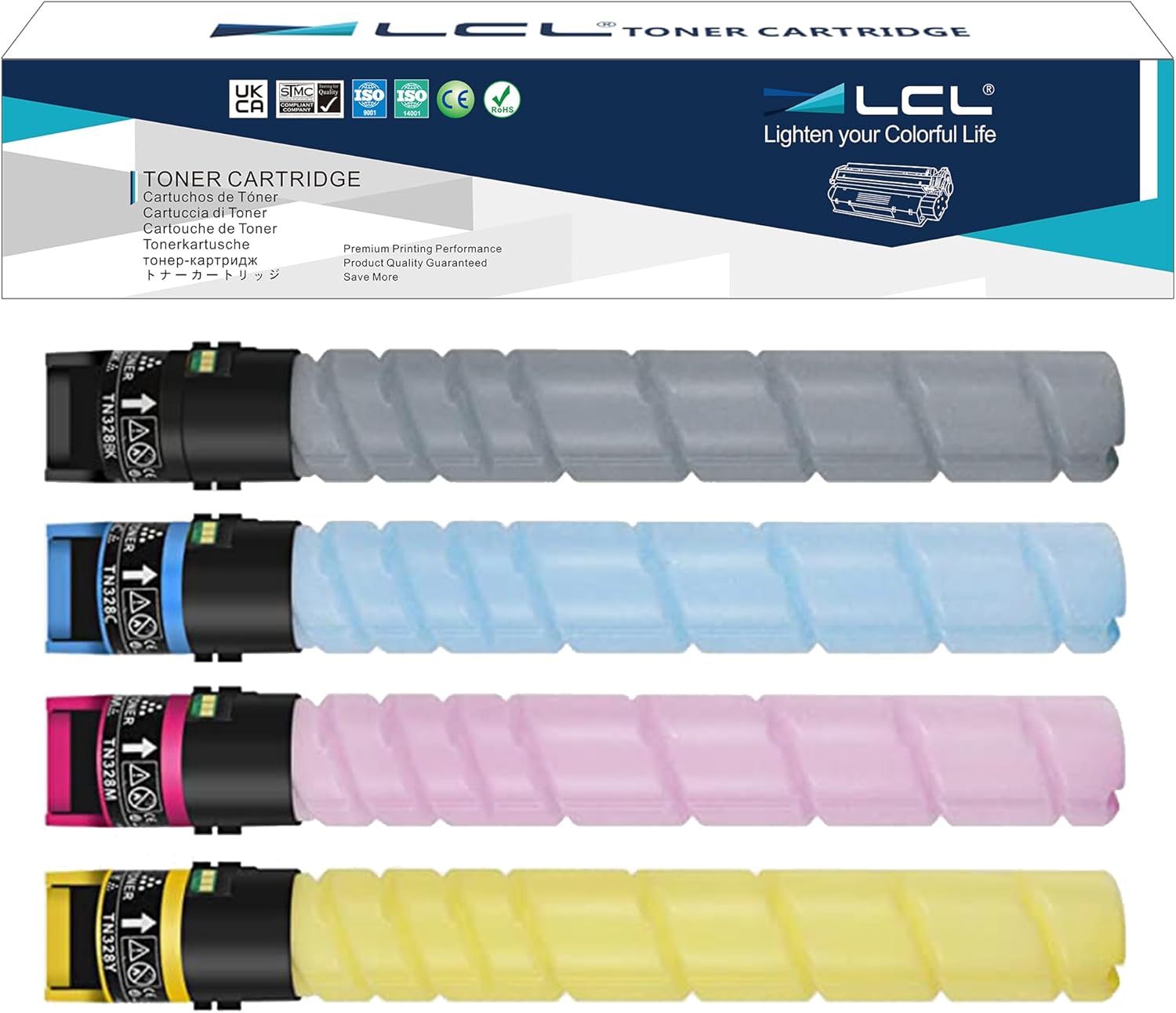 LCL TN626 TN-626 Toner Cartridge Replacement for Konica Minolta TN626K TN626C TN626M TN626Y ACV1130 ACV1430 ACV1330 ACV1230 for Bizhub C450i C550i C650i Printers (4-Pack KCMY)