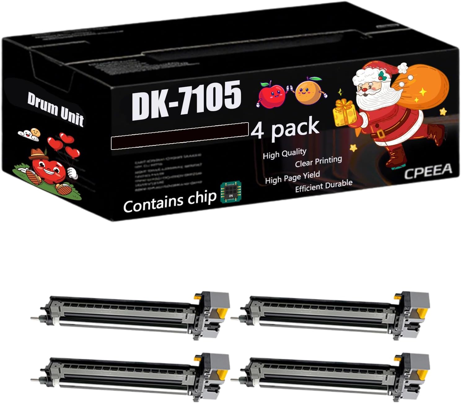Compatible for Kyocera DK-7105 Drum Unit Work for Kyocera TASKalfa 3010i 3011i 3510i 3511i Printers, with Chip, High Yield 400000 Pages, Clear Printing (4 Pack Black)