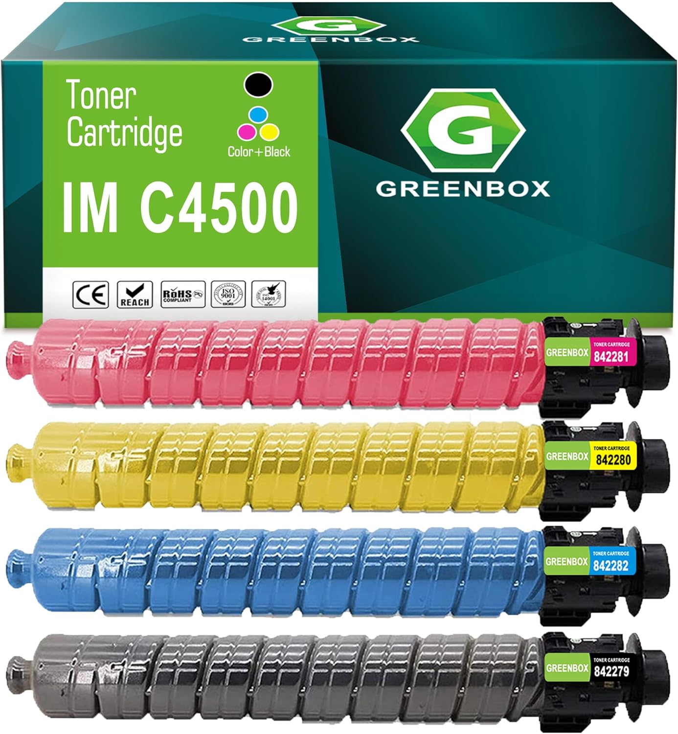 GREENBOX Compatible IM C4500 IM C6000 IM C5500 Toner Cartridge Replacement for Ricoh 842279 842280 842281 842282 for IMC4500 IMC6000 IMC5500 Printer (33,000 Pages, Black Cyan Yellow Magenta, 4 Pack)