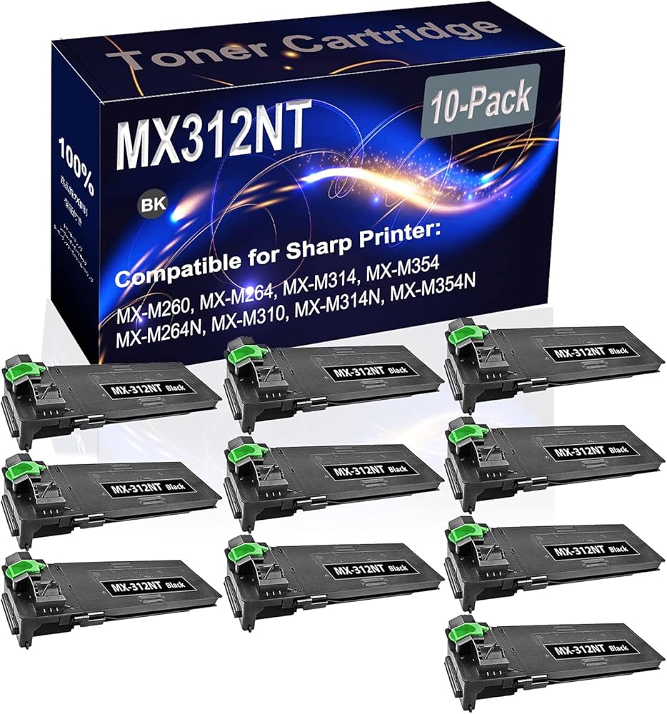 Kolasels 10-Pack (Black) Compatible MX-M260 MX-M264 Laser Printer Cartridge (High Capacity) Replacement for Sharp MX312NT (MX-312NT) Printer Cartridge