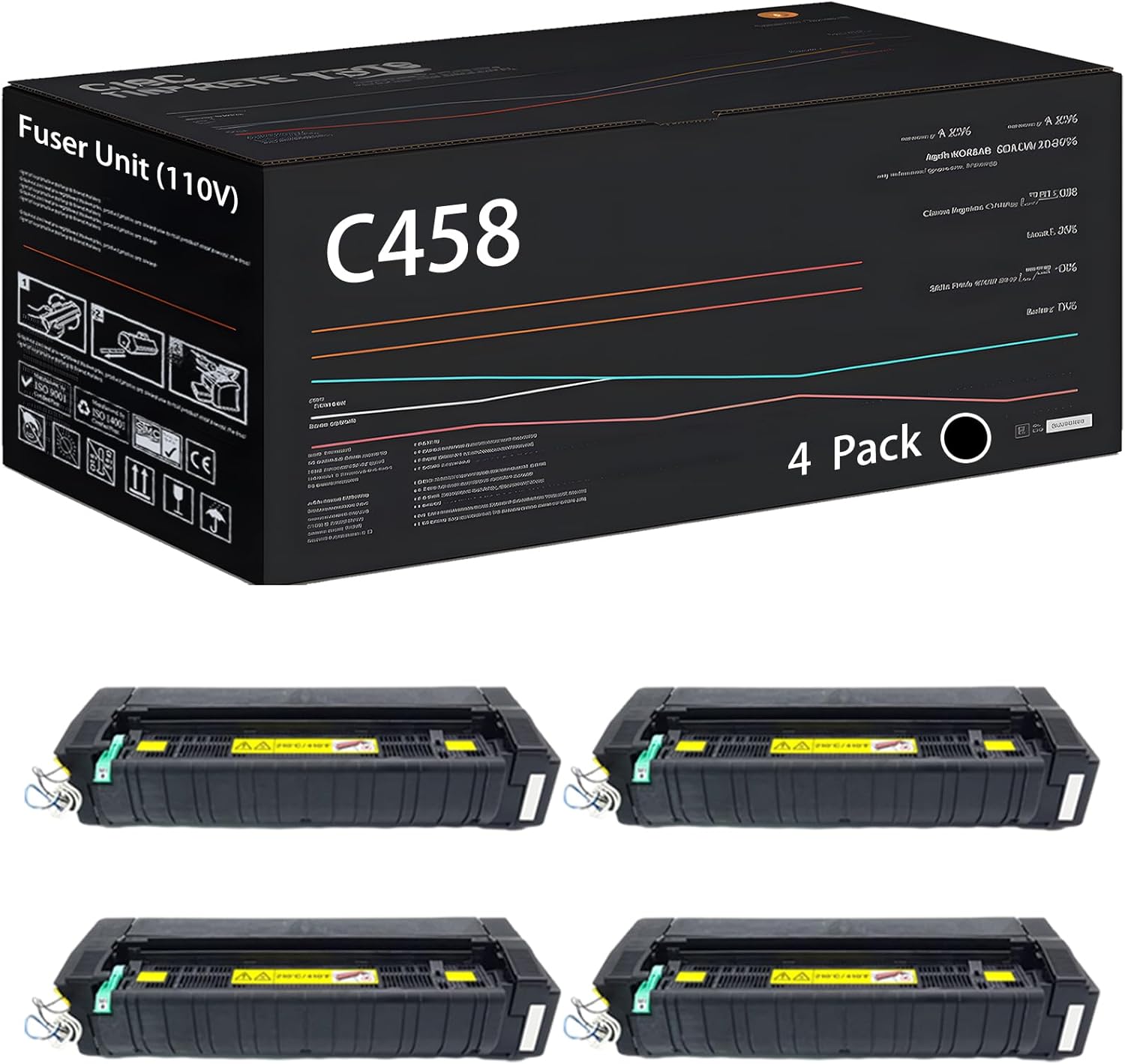 UVUMB Compatible with Konica Minolta C458 Fuser Unit (110V) Work for Konica Minolta bizhub C308 C368 C258 C458 C558 Printers (4 Pack Black)