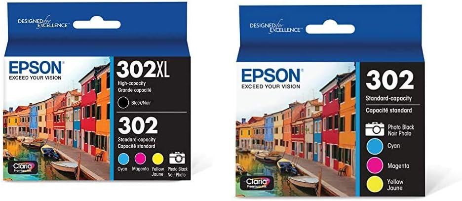 Epson T302XL-BCS Claria Premium Ink Cartridge Multi-Pack - High-Capacity Black and Standard & T302 Claria Standard-Capacity Ink Cartridge Multi-Pack - Photo Black and Color