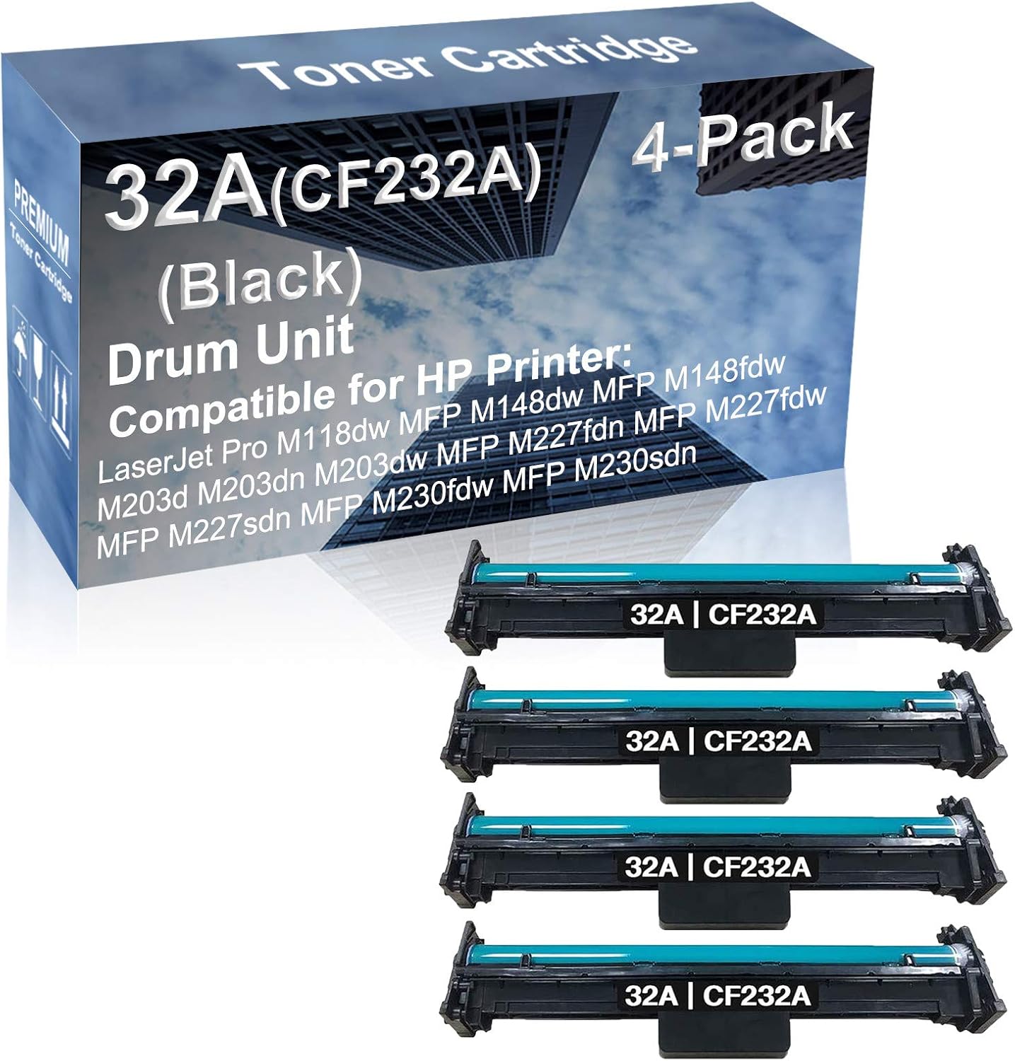 4-Pack Compatible 32A CF232A Drum Kit use for HP M118dw M203d M203dn M203dw Printer (Black)