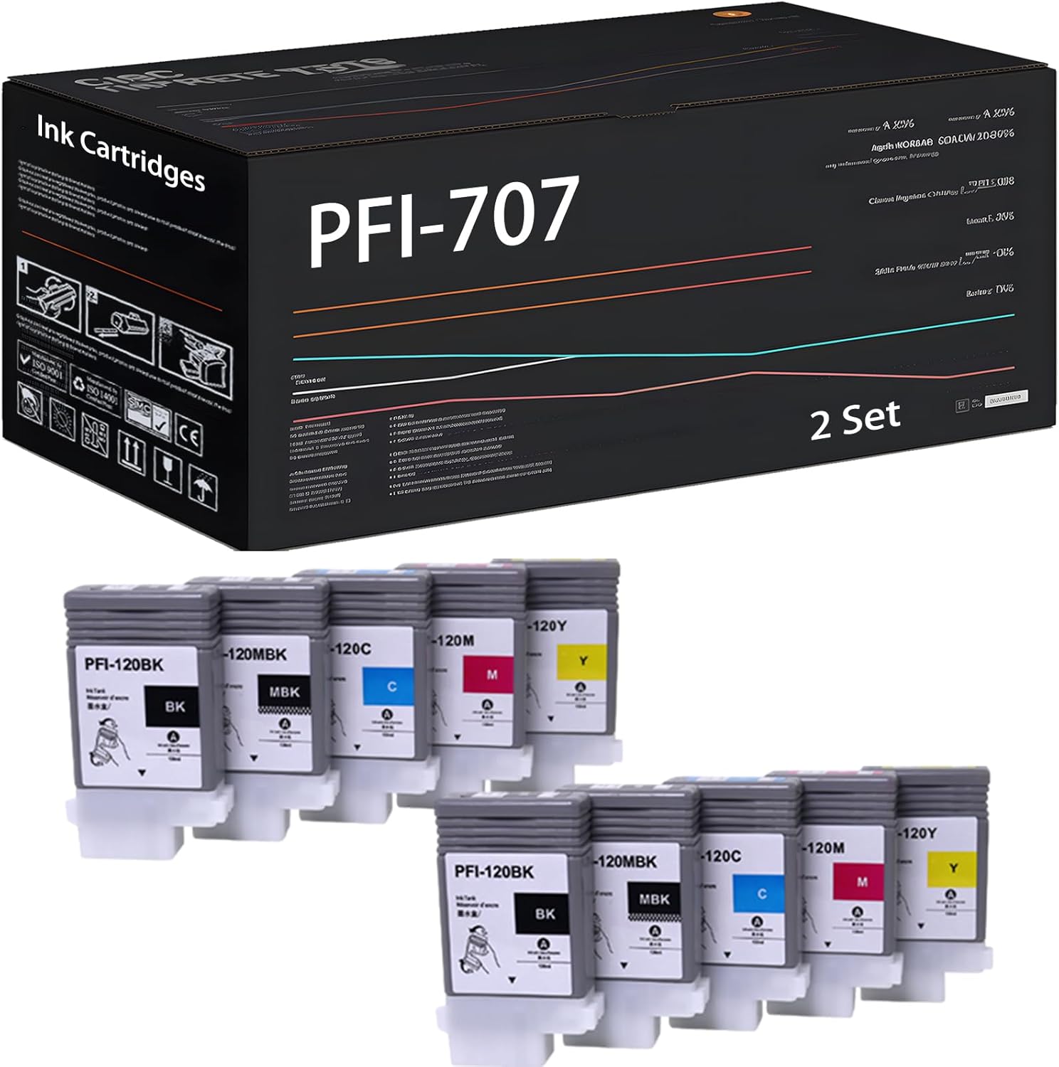 UVUMB Compatible with Canon PFI-707 Ink Cartridges Work for Canon imagePROGRAF iPF830 MFP M40 iPF840 iPF840 MFP M40 iPF850 iPF850 MFP Printers (2 Set)