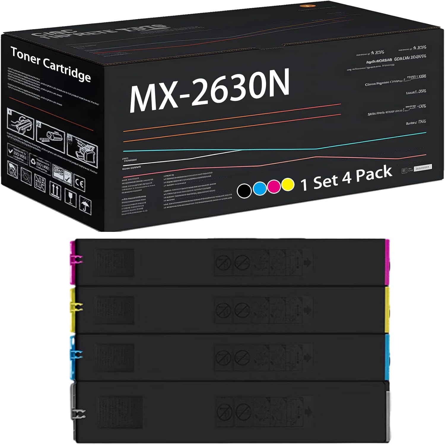 UVUMB Compatible with Sharp MX-2630N Toner Cartridge Work for Sharp MX-3071 MX-3550N MX-3550V MX-3551 MX-3570N Printers (4-Pack BK/C/M/Y)