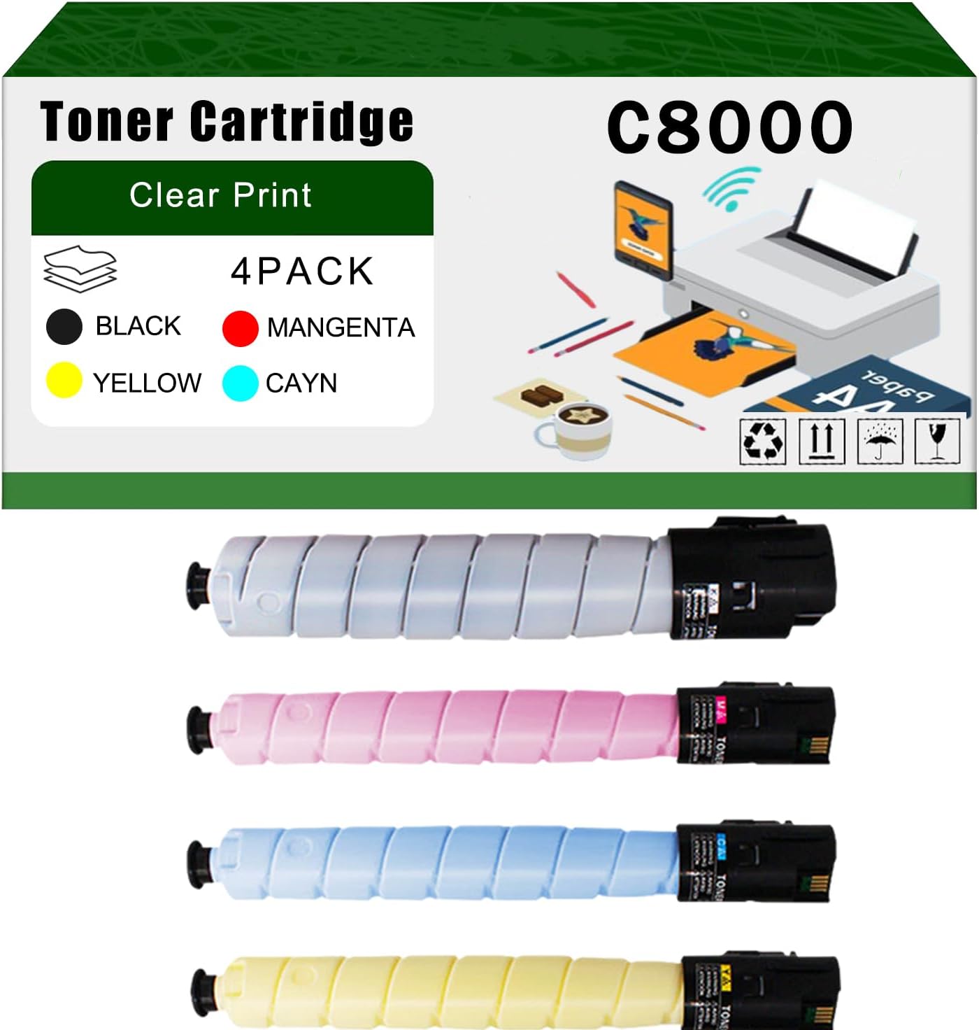 C8000 Toner Cartridge Compatible for Xerox Versalink C8000 C8000DT C8000W C8000DTM Printers, High Yield 21000 Pages Bright Clear Colors (Multicolor)