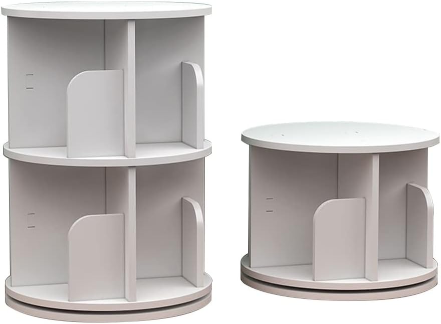 Desktop Rotating Bookshelf, Round Bookcase, 360 Degree Rotating Steel Ball Turntable, Thickness 1cm, for Home Bookcases Furniture (Color : White, Size : 2 Layers)