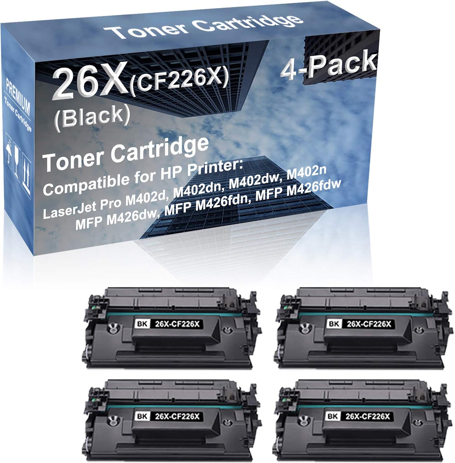 4-Pack Compatible High Yield MFP M426fdn, MFP M426fdw Laser Printer Toner Cartridge Replacement for 26X (CF226X) Printer Cartridge (Black)