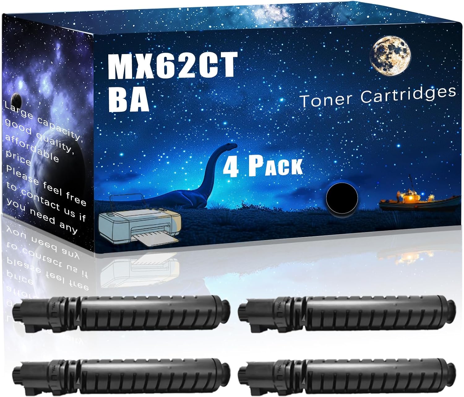 MUCQL MX62CTBA Compatible Toner Cartridges Replacement for Sharp High Yield Compatible MX6240N MX6500N MX6580N 7040N MX7500N MX7580N MX7090N MX8090N Printers, Meet Printing Needs (4 Pack Black)