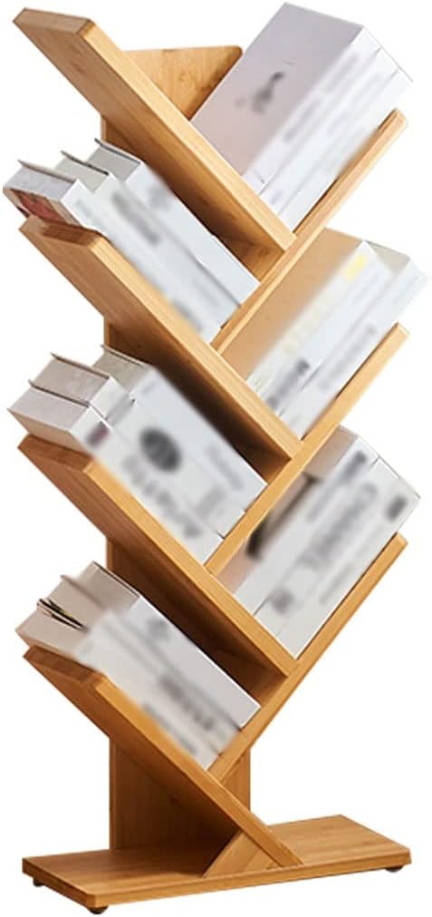 Bookshelf Tree Shaped Creative Small Floor-to-Ceiling Bookcase, Bedroom Multifunctional Book Organizer, Safe and Stable Book Storage Shelf, with Adjustable Feet Pad (Color : Wood Color, Size : 4 Lay