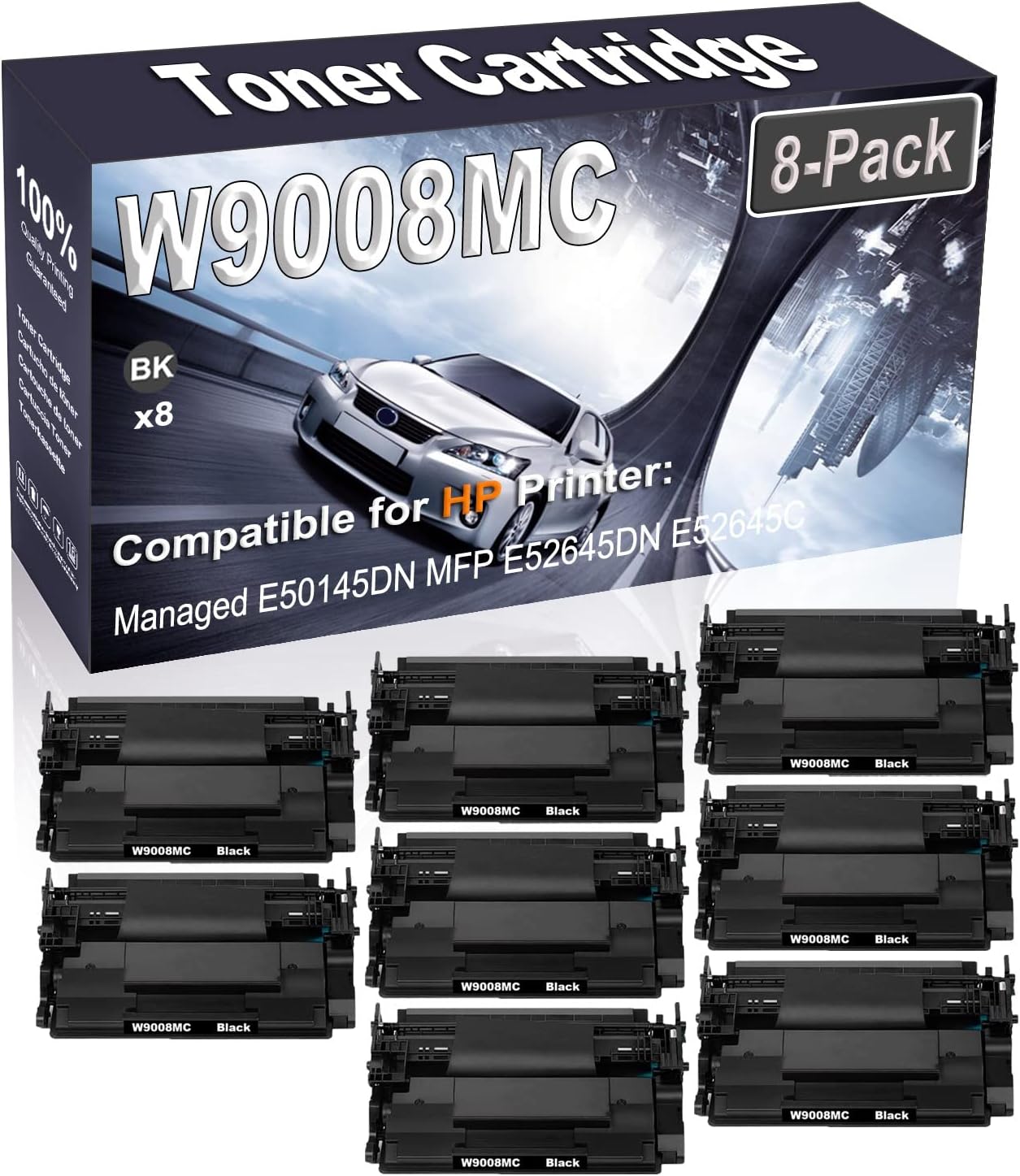 8-Pack (Black) Compatible Managed E50145DN MFP E52645DN E52645C Laser Printer Cartridge (High Capacity) Replacement for HP W9008 W9008MC Printer Cartridge