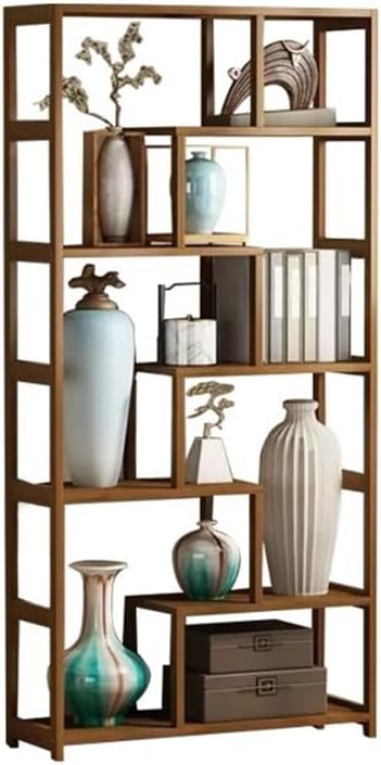 KWOKING Contemporary Brown Etagere Book Shelf Open Vertical Bookshelf New Chinese Style Shelf Tea Set Tea Pavilion Display Cabinet Bookshelf Decoration Cabinet Walnut 30.3