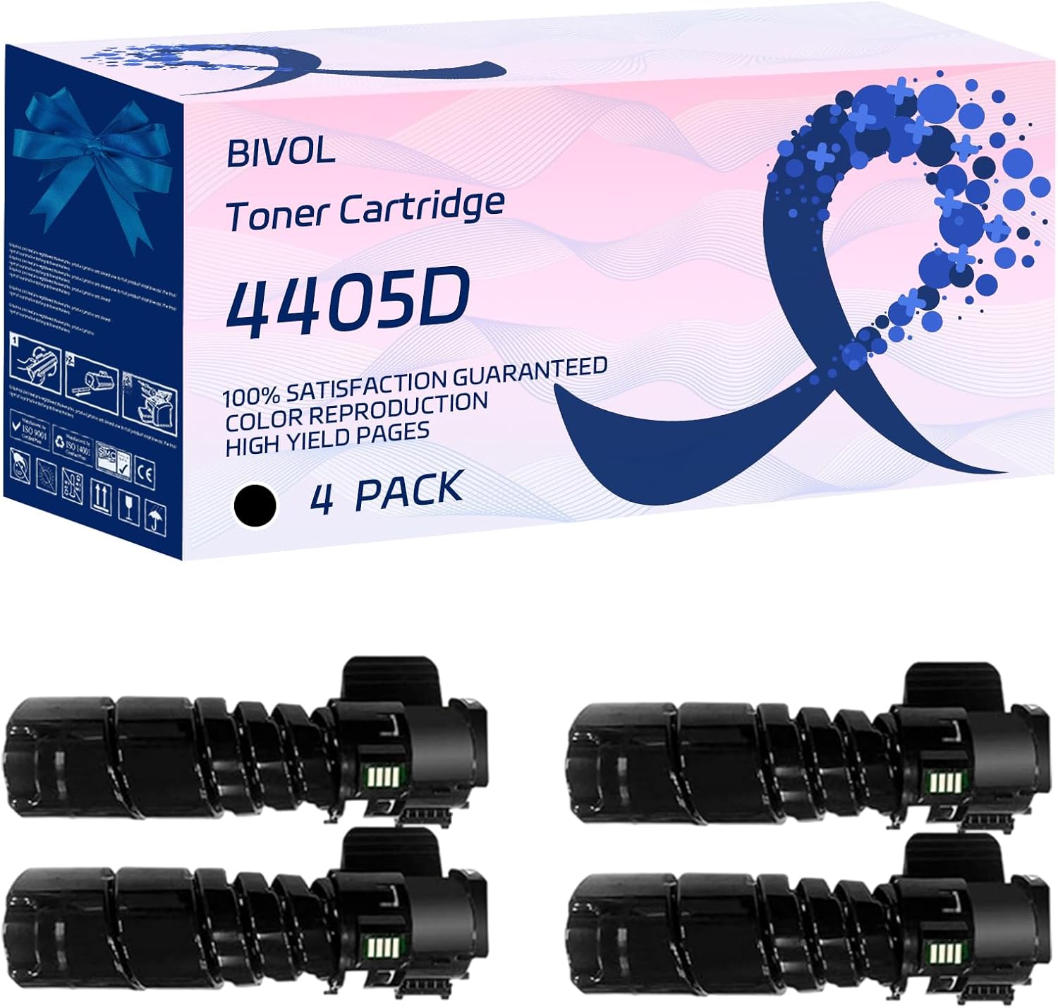BIVOL 4405D Toner Cartridge Compatible for Xerox DocuPrint 4405d 3505d 3205d Printers, with Chip, High Yield 10000 Pages, Vivid Colors (4 Pack Black)