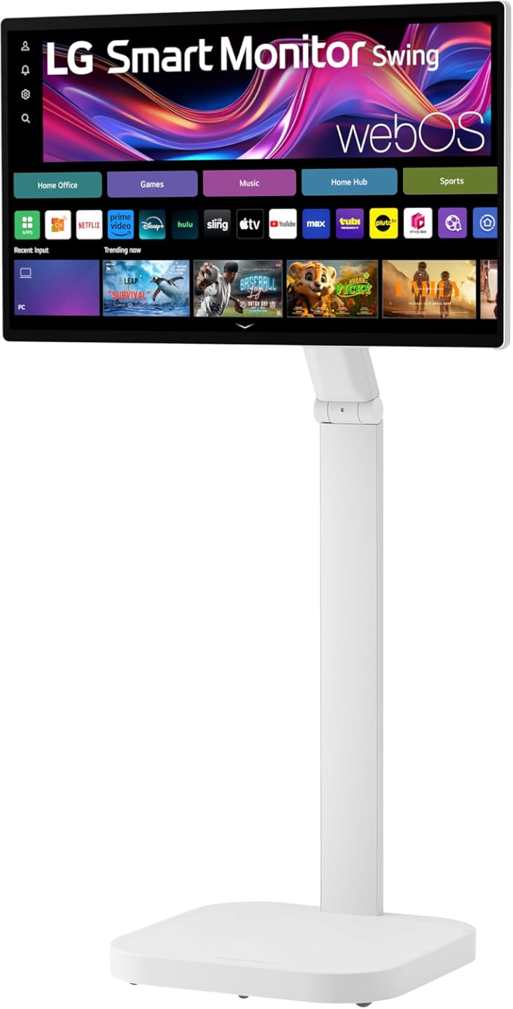 LG Smart Monitor Swing 32U889SA-W 32-Inch 4K UHD (3840x2160) IPS Touchscreen on a Fully Adjustable Wheeled Base HDR10, webOS, Built-in Speaker, HDMI, USB Type-C, Tilt/Height/Swivel/Pivot Stand, White