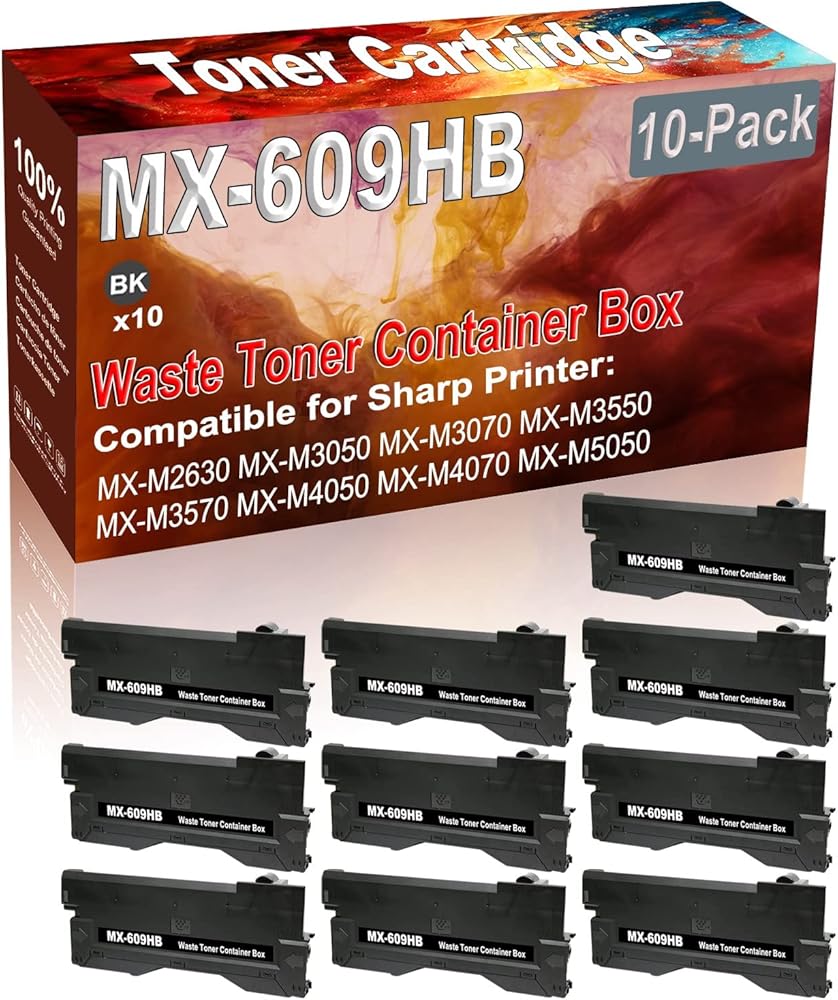 Credibility Store 10-Pack (Black) Compatible High Yield MX-609HB MX609HB Waste Toner Container Box use for Sharp MX-M2630 MX-M3050 MX-M3070 MX-M3550 MX-M3570 MX-M4050 MX-M4070 Printer