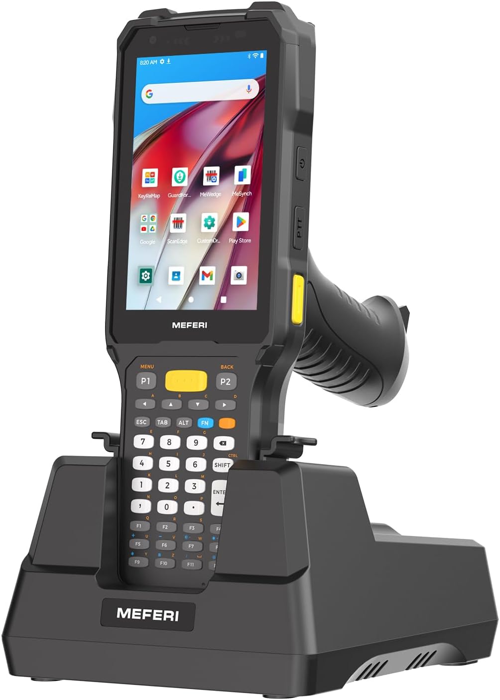 MEFERI ME74 Ultra-Rugged Android 13 Barcode Scanner with Pistol Grip Charge Cradle, SE4850 Zebra Scaner Long Range, Qualcomm CPU, 4+64GB, 4.3