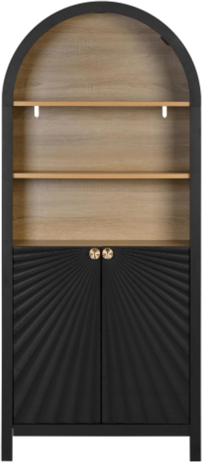 LEJUNMEISS Arched Bookcase with Doors 5 Tier Tall Storage Display Cabinet Freestanding Floor Standing Bookshelves for Home Office