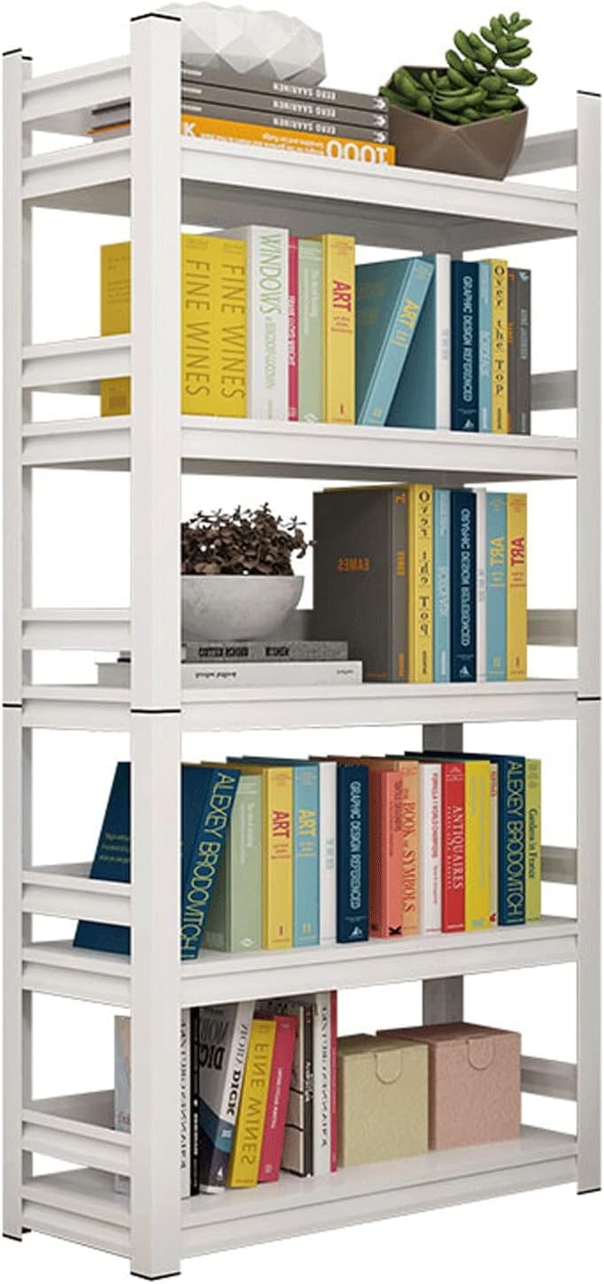 WUHUQN Portable Bookshelf Iron Book Shelf Floor Shelf Children Simple Bookcase Steel Household Living Room Fence Storage Rack Storage Rack, 50x30x118CM, White