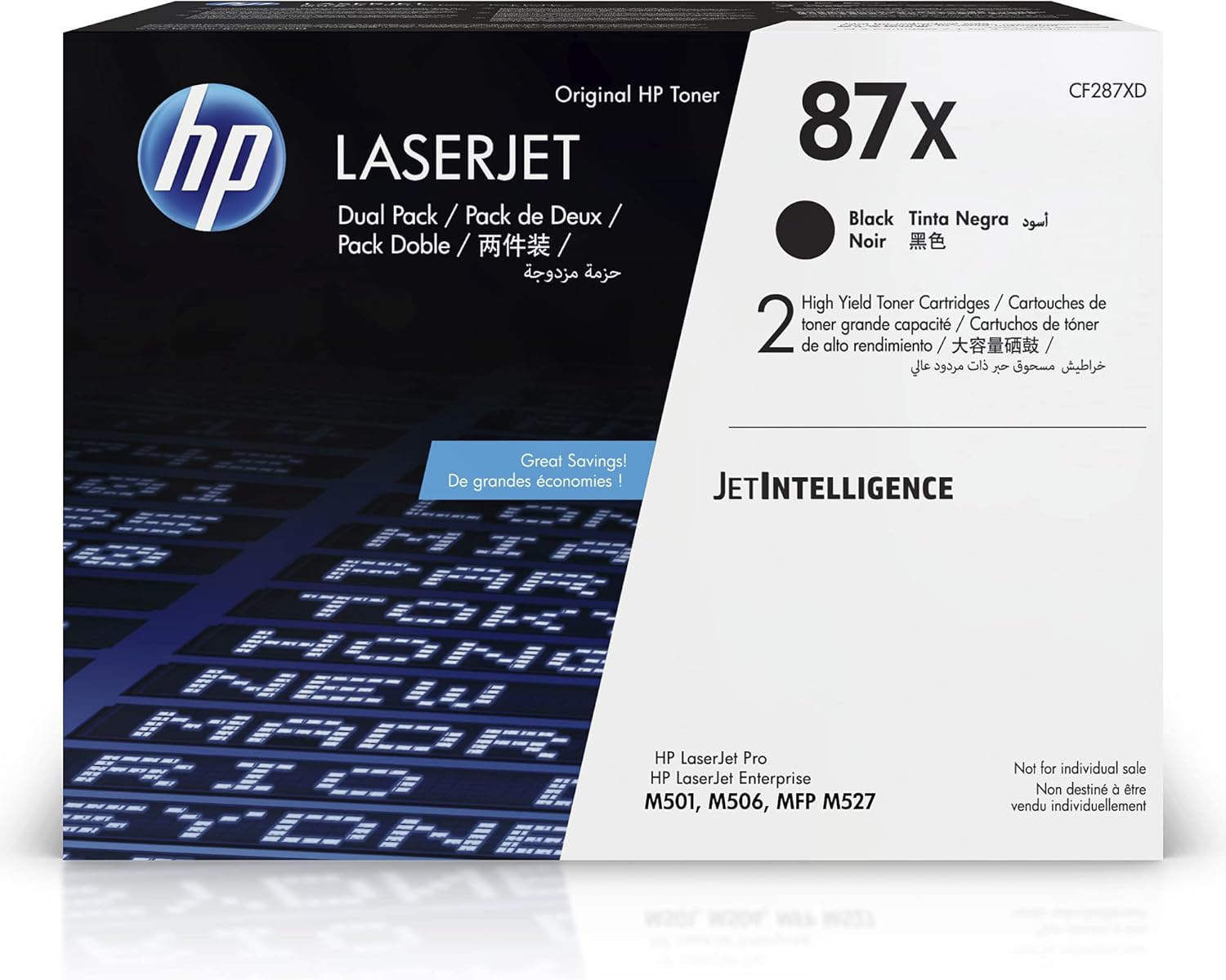HP Original 87X Black High-Yield Toner Cartridges (2-Pack) | Works Laserjet Enterprise M506 Series, MFP M527 Series, Laserjet Pro M501 Series | CF287XD