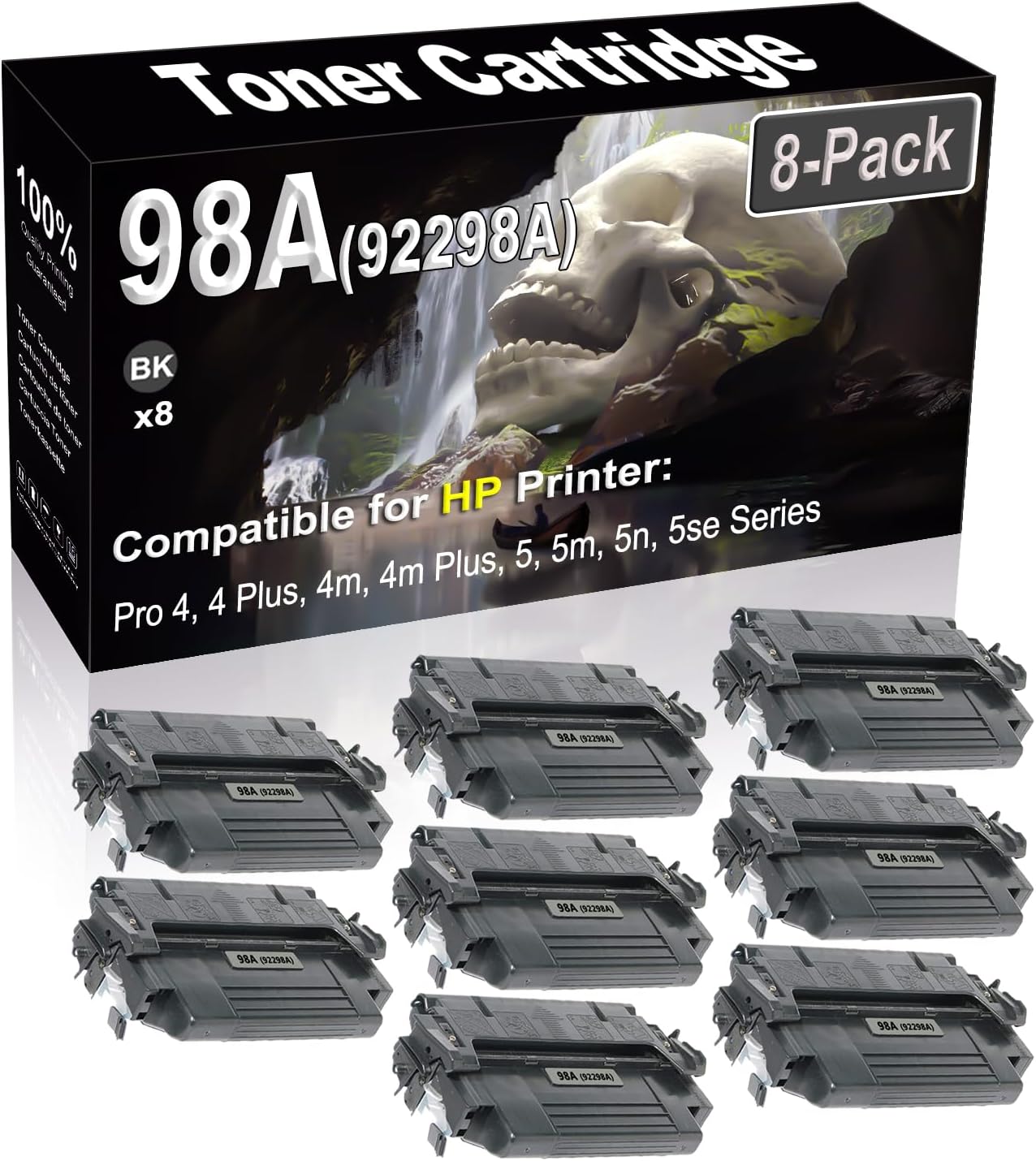 SINIYA 8-Pack (Black) Compatible Pro 4, 4 Plus, 4m, 4m Plus, 5, 5m, 5n, 5se Laser Printer Cartridge (High Capacity) Replacement for 98A 92298A Printer Cartridge