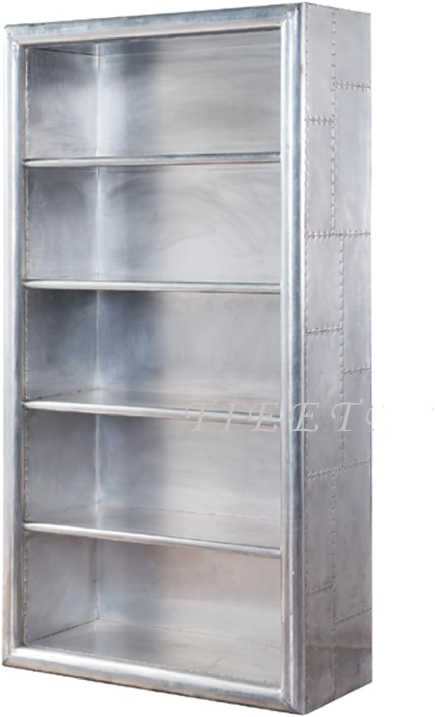 TIEETDYE Aviator Bookcase with 5 Shelves Metal Wood Frame Vintage Riveted Display Storage Living Room Office