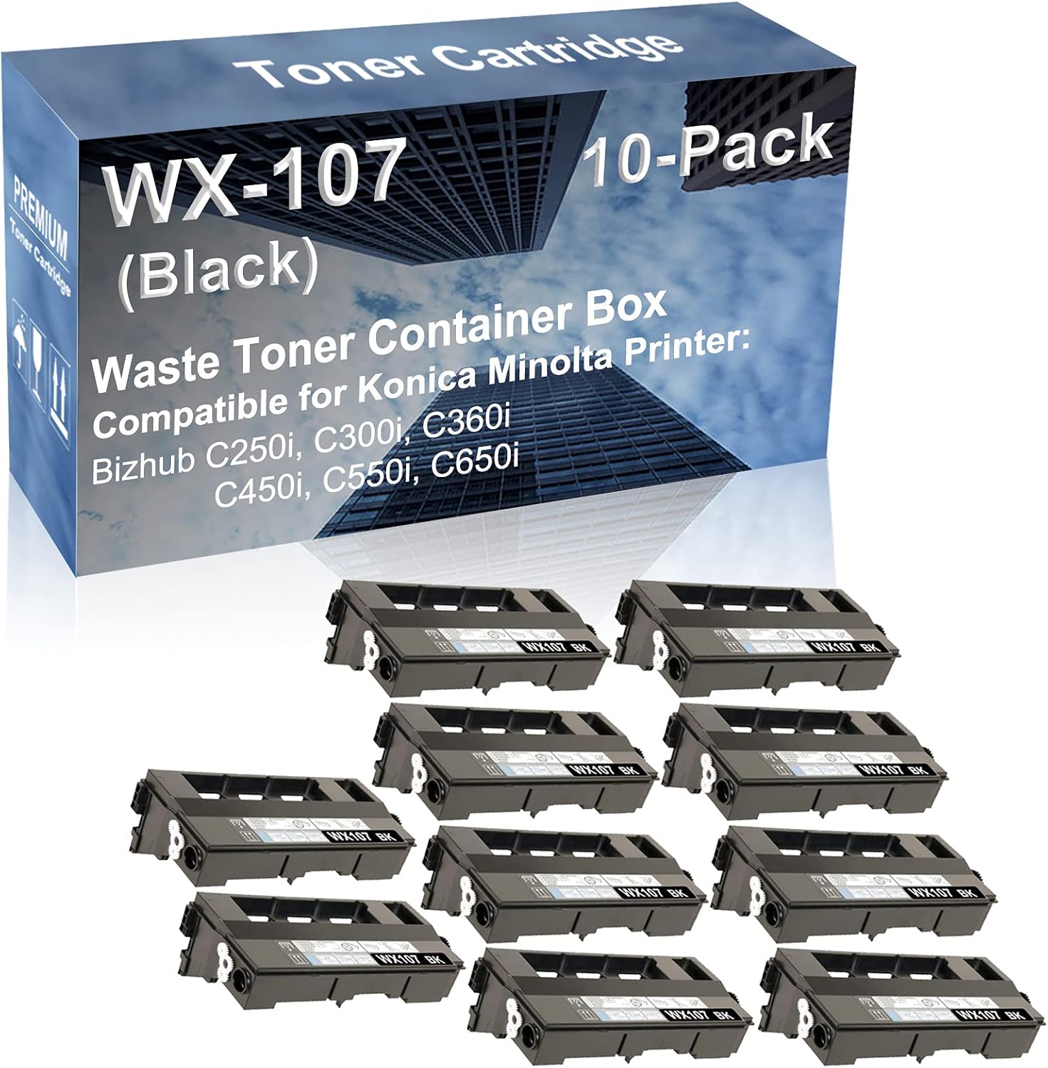 10-Pack Compatible High Capacity WX-107 WX107 (AAVA0Y1) Waste Toner Container Box use for Konica Minolta Bizhub C250i, C300i, C360i, C450i, C550i, C650i Printer (Black)