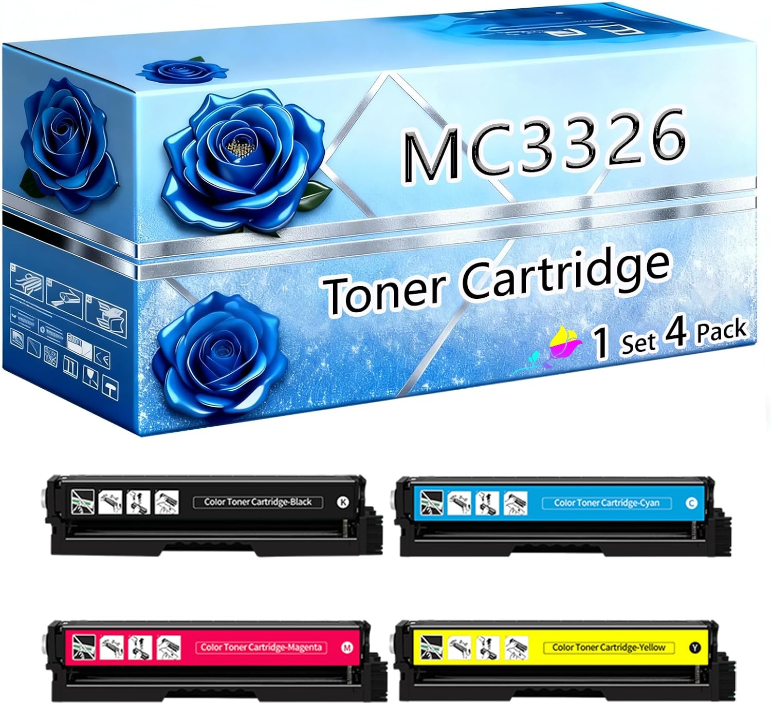 Compatible Toner Cartridge Replacement for Lexmark MC3326 High Yield 4000 Pages C3326dw MC3326adwe Printers (4-Pack BK/C/M/Y)