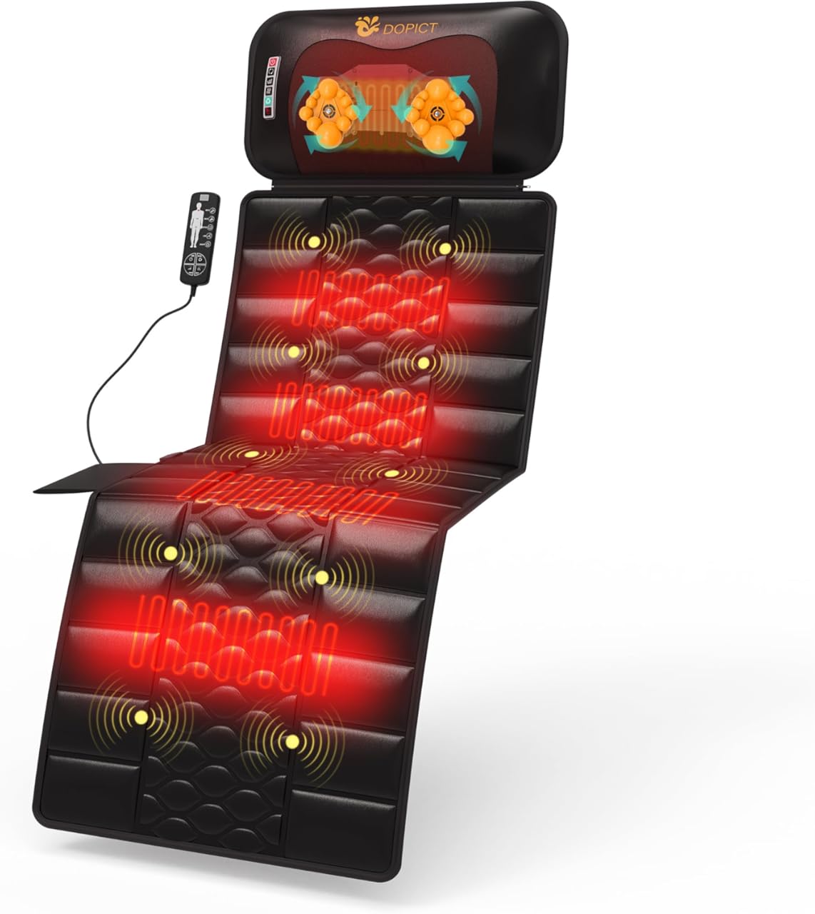 DOPICT Massage Mat, Detachable Neck Massager, Full Body Vibration Heating, Massage Pad with 10 Vibrating Motors and 9 Speed Settings for Home Office Use, Gift for Men Women Parents Christmas,Black