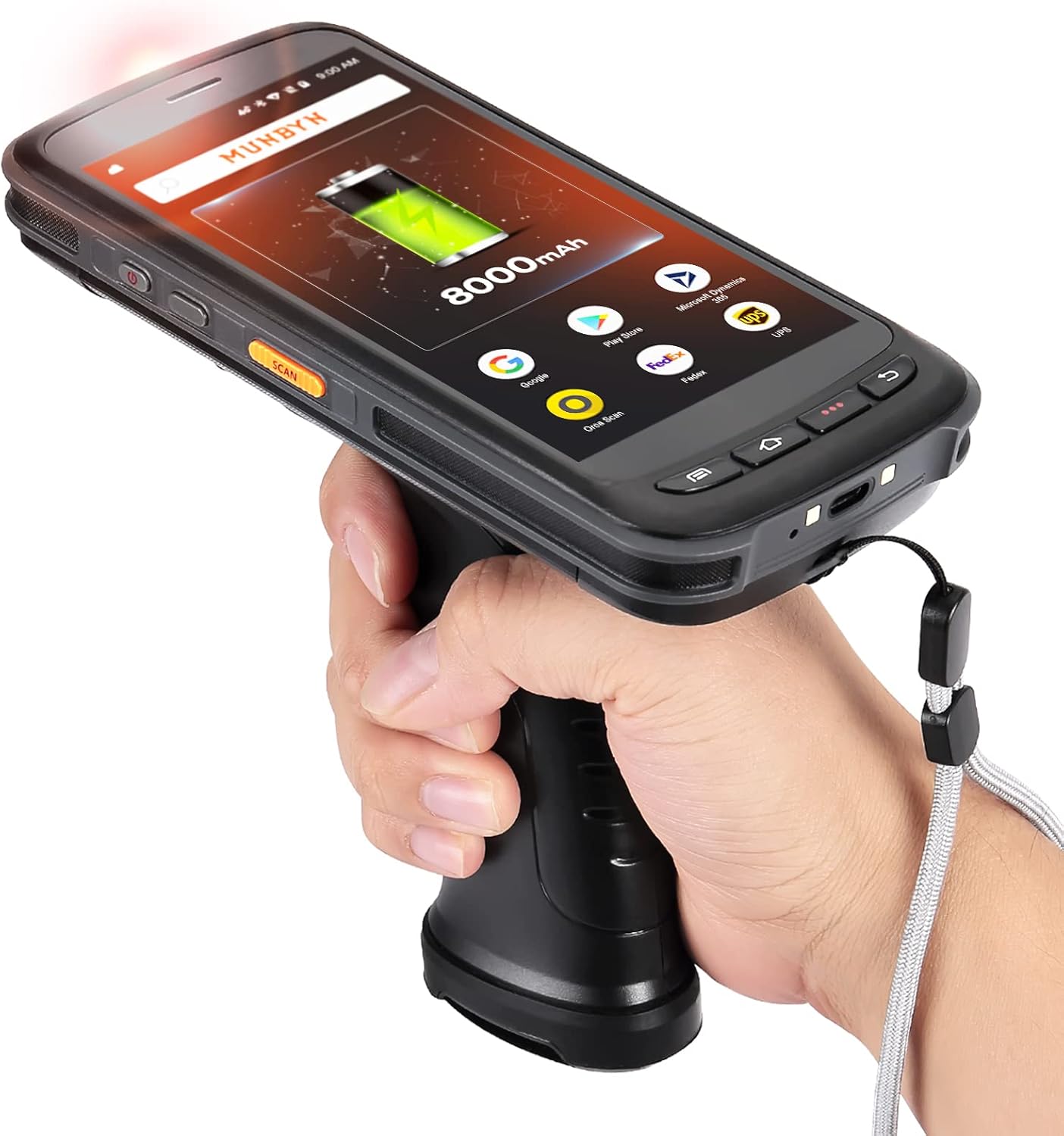 MUNBYN Android 13 Barcode Scanner Handheld Mobile Computer 1D/2D QR, US Repair Center, 2 Years No-Charge Repairs, Zebra SE4750 Engine, 8000mAh, Full Screen with Pistol Grip, 4G, Wi-Fi, PDA Scanner
