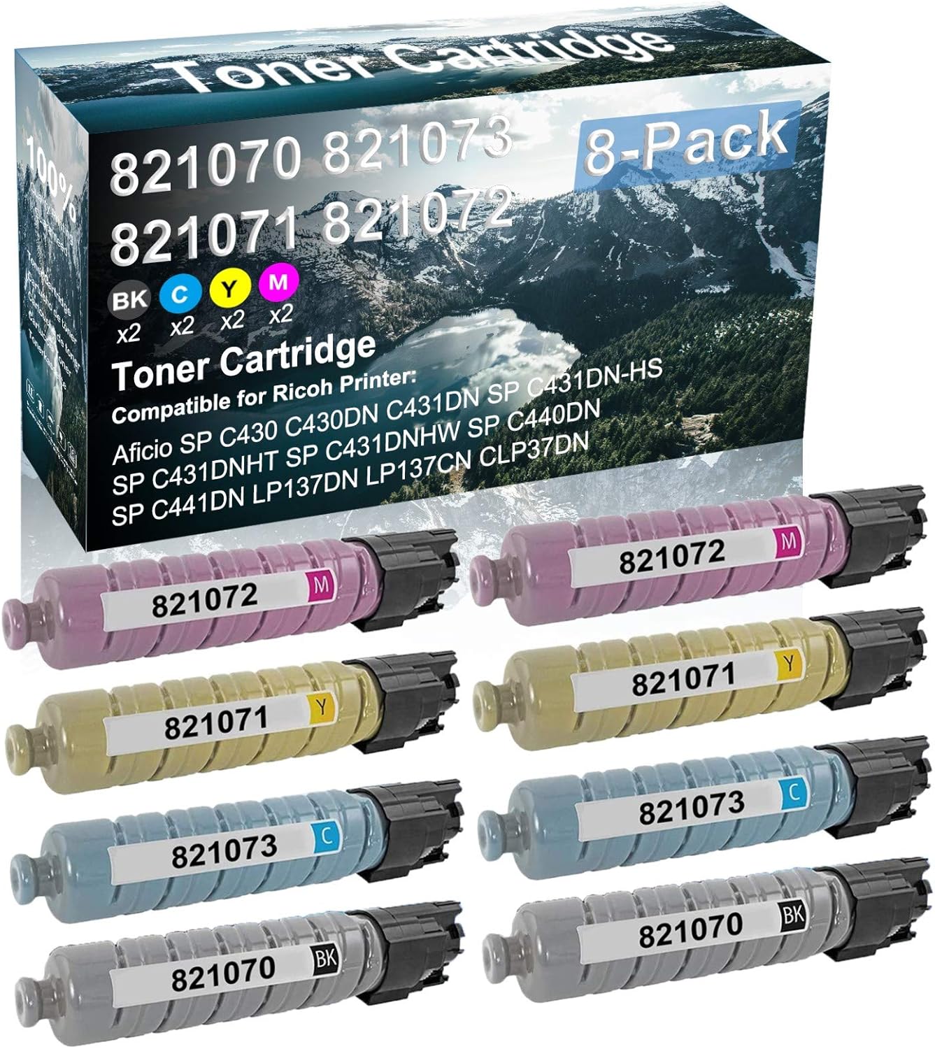 Credibility Store 8 Pack (BK+C+Y+M) Compatible 821070 821073 821071 821072 Laser Printer Cartridge High Yield Use for Ricoh Aficio SP C430 C430DN C431DN SP C431DN-HS Printer