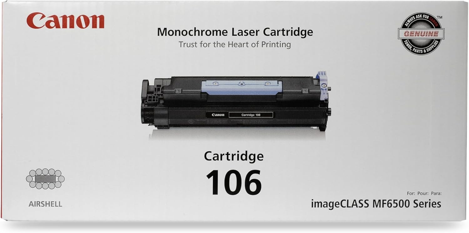 Canon Genuine Toner, Cartridge 106 Black (0264B001), 1 Pack, for Canon imageCLASS MF6530, MF6540, MF6550, MF6560, MF6560cx, MF6580, MF6580cx, MF6590, MF6595, MF6595cx Laser Printer