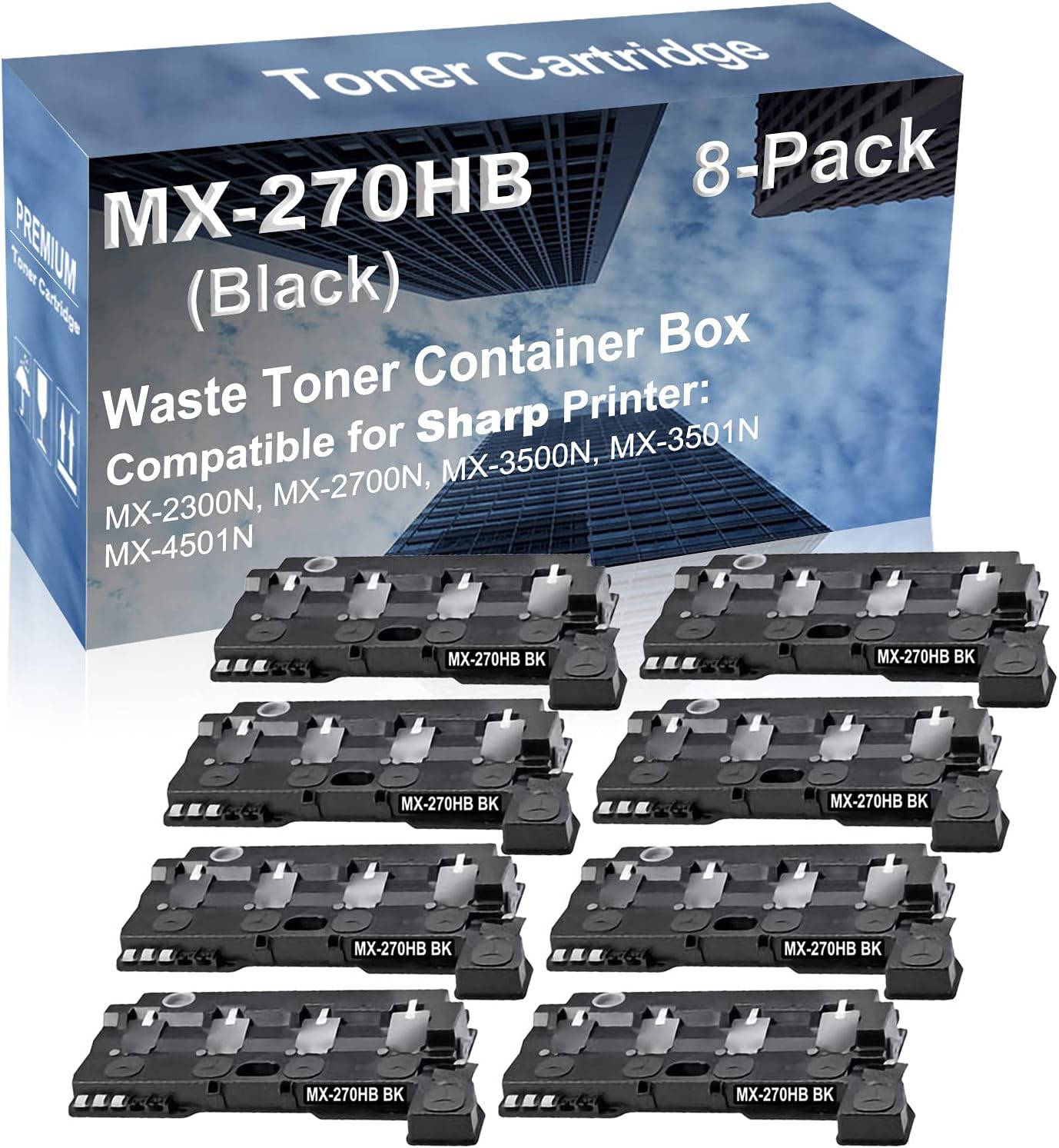 8-Pack Compatible High Capacity MX-2300N, MX-2700N, MX-3500N, MX-3501N, MX-4501N Printer Waste Toner Container Box Replacement for Sharp MX-270HB MX270HB Printer Cartridge (Black)