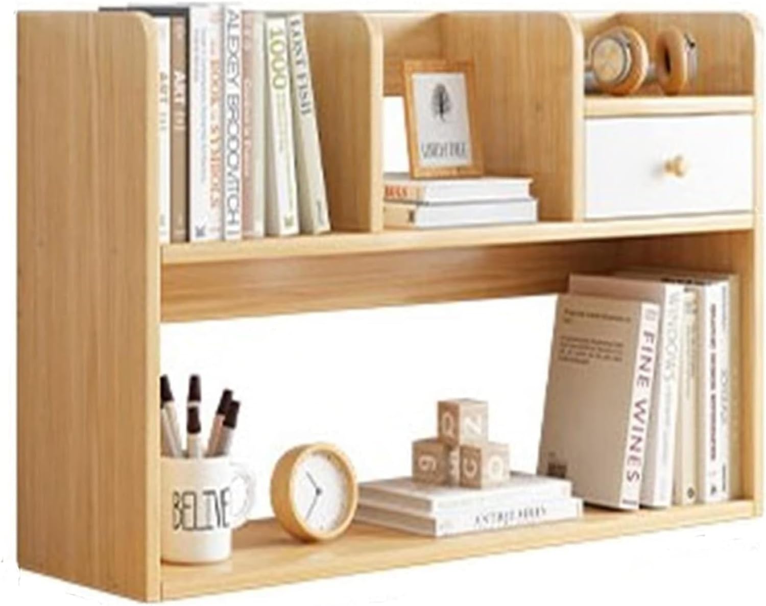 TiStm Bookshelf Bookshelf Bookcase Simple Desk Bookshelf Modern Simple Desk Storage Shelf Bedroom Desk Small Bookcase for Office (Color : Natural, Size : 78x24x48cm)