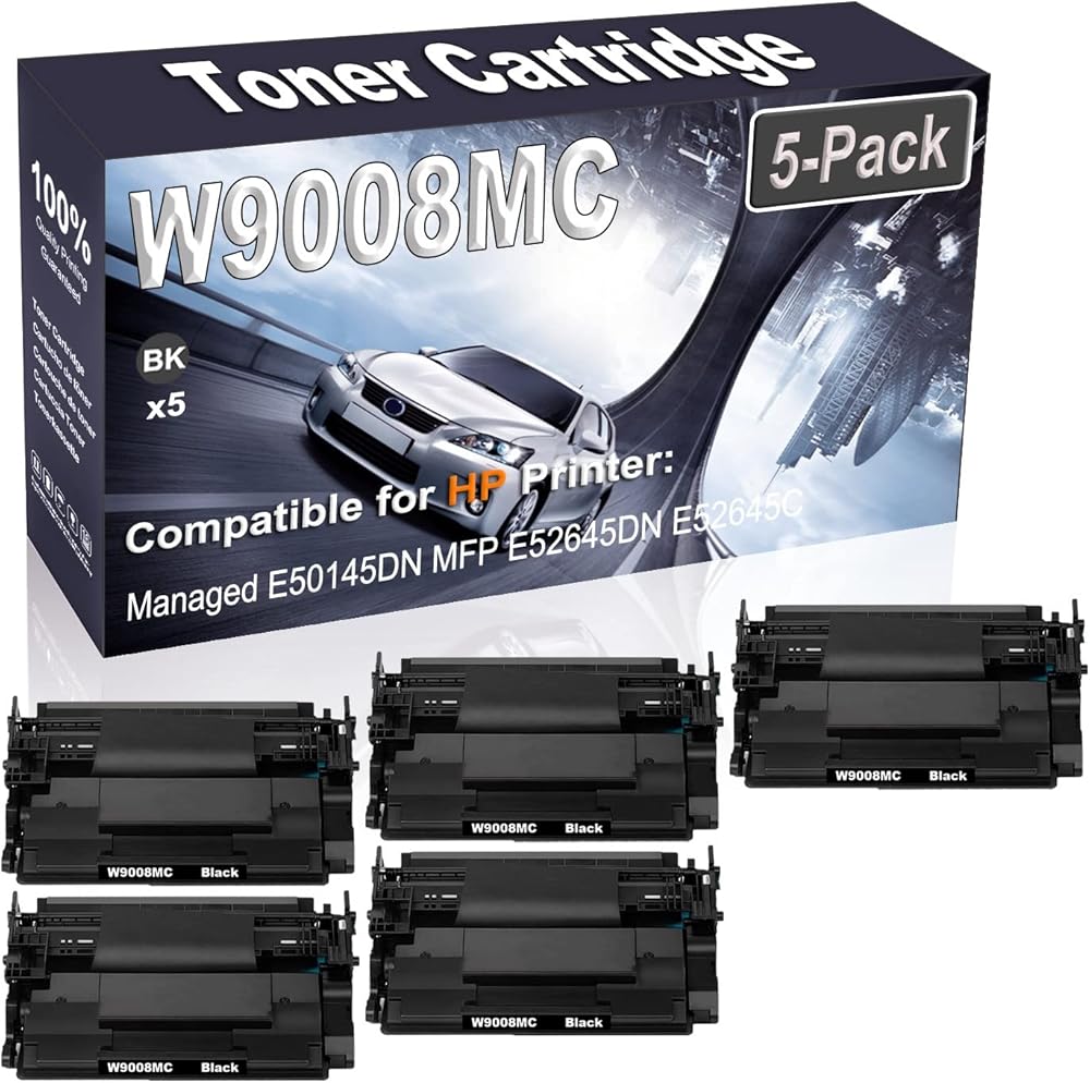 5-Pack (Black) Compatible High Yield W9008 W9008MC Printer Cartridge use for HP Managed E50145DN MFP E52645DN E52645C Printer