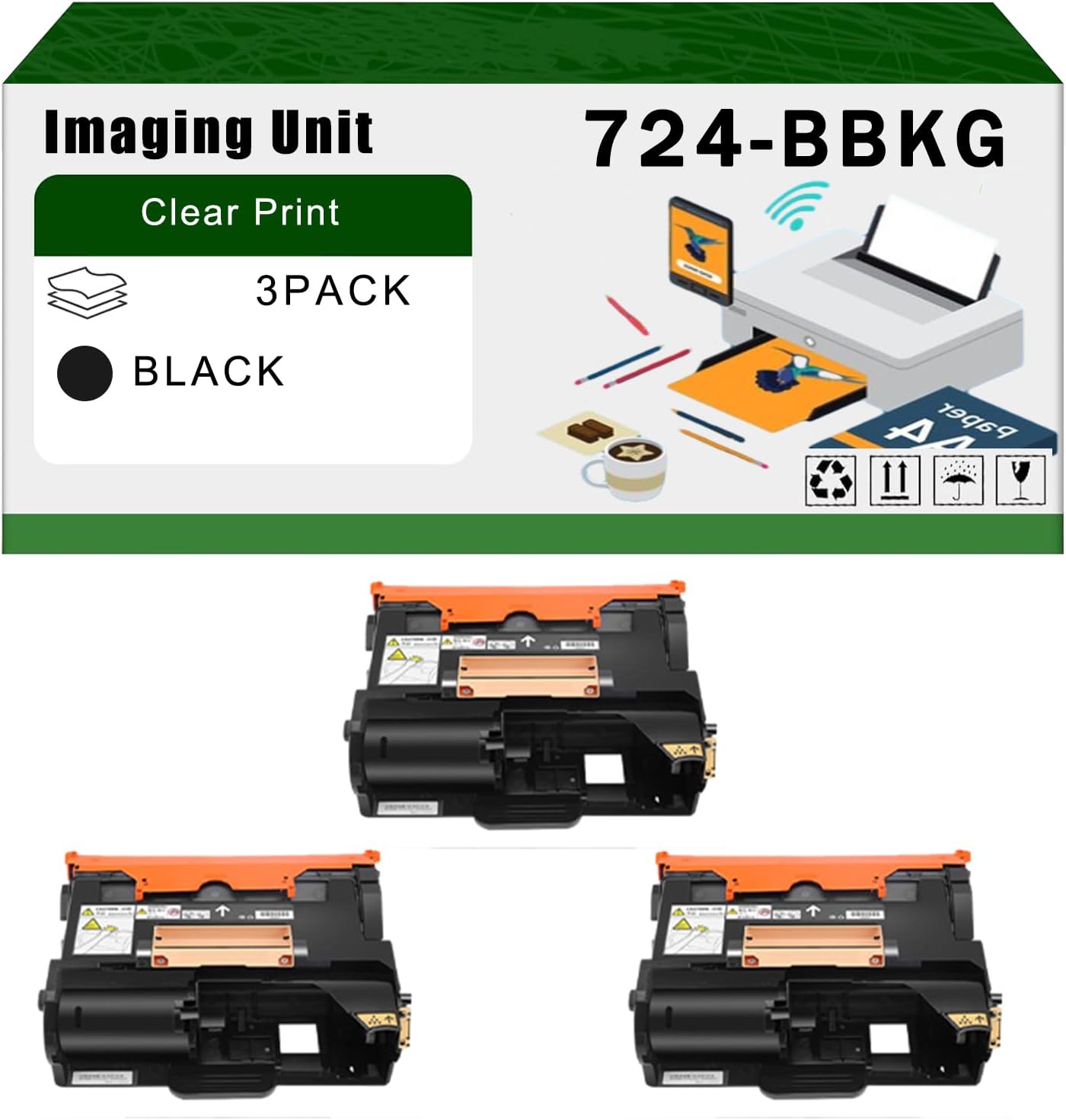 Compatible for Dell 724-BBKG 35C7V CV60J Imaging Unit S2815dn S2810dn H815dw Printers, High Yield 70000 Pages Bright Clear Colors (3 Pack Black)