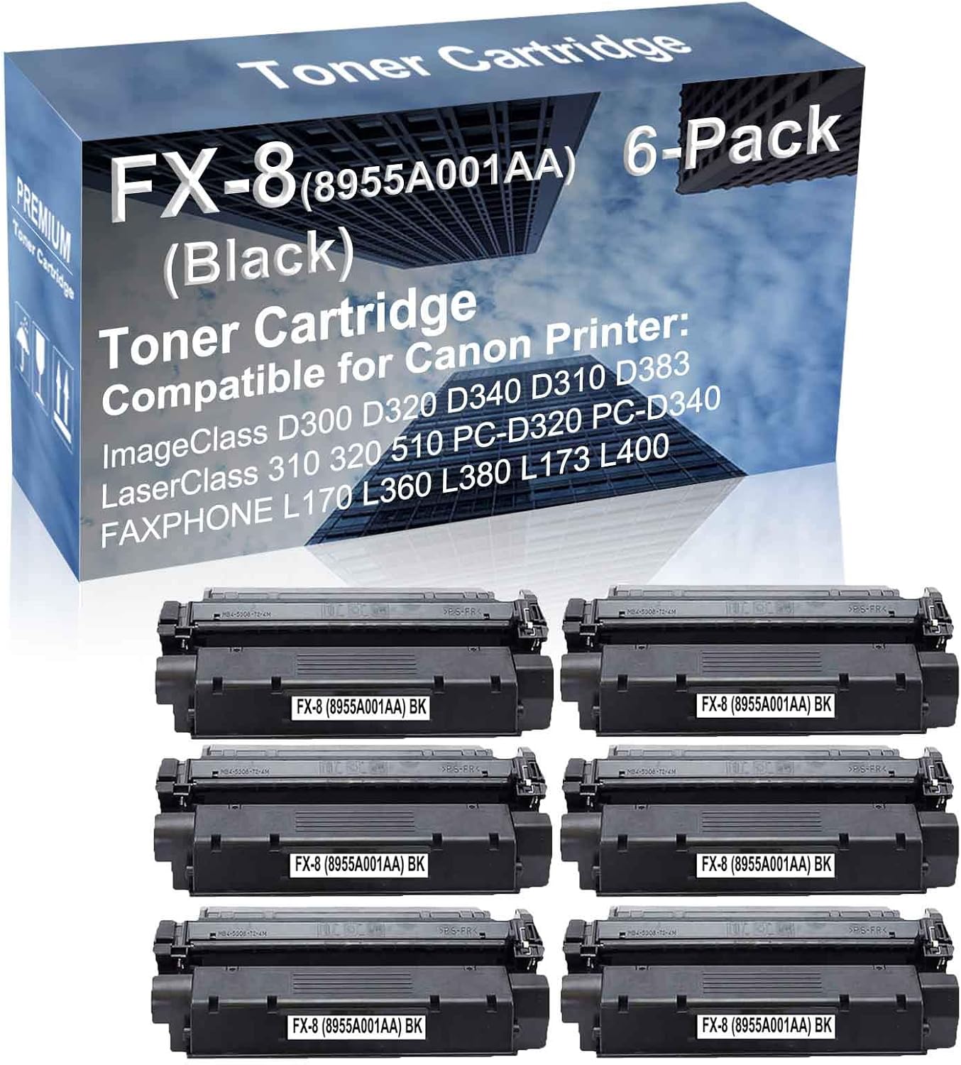 6-Pack Compatible High Capacity FX-8 (8955A001AA) Printer Cartridge use for Canon LaserClass 310 320 510 PC-D320 PC-D340 Printer (Black)