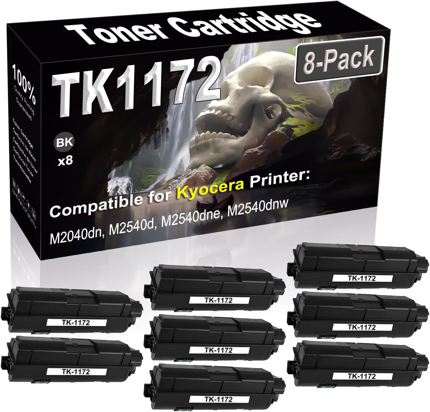 SINIYA 8-Pack (Black) Compatible M2040dn M2540d M2540dne M2540dnw Laser Printer Cartridge (High Capacity) Replacement for Kyocera TK1172 TK-1172 1T02S50US0 Printer Cartridge