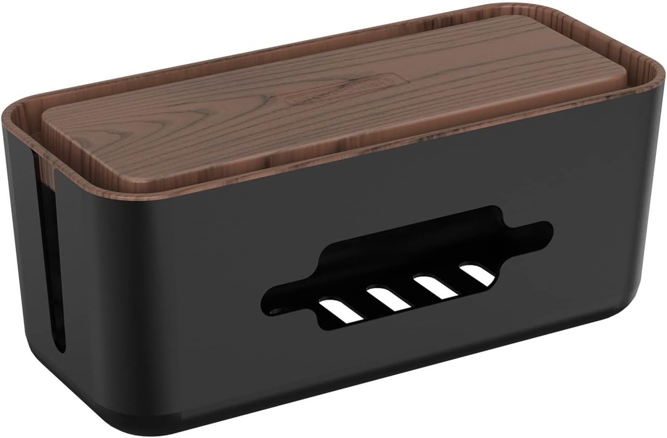 Cable Manager Box Hard Plastic Desktop with Cover for Home Office Cable Winder Storage Cable Cords Organizer Boxes (Color : Small Brown) (Large Brown)